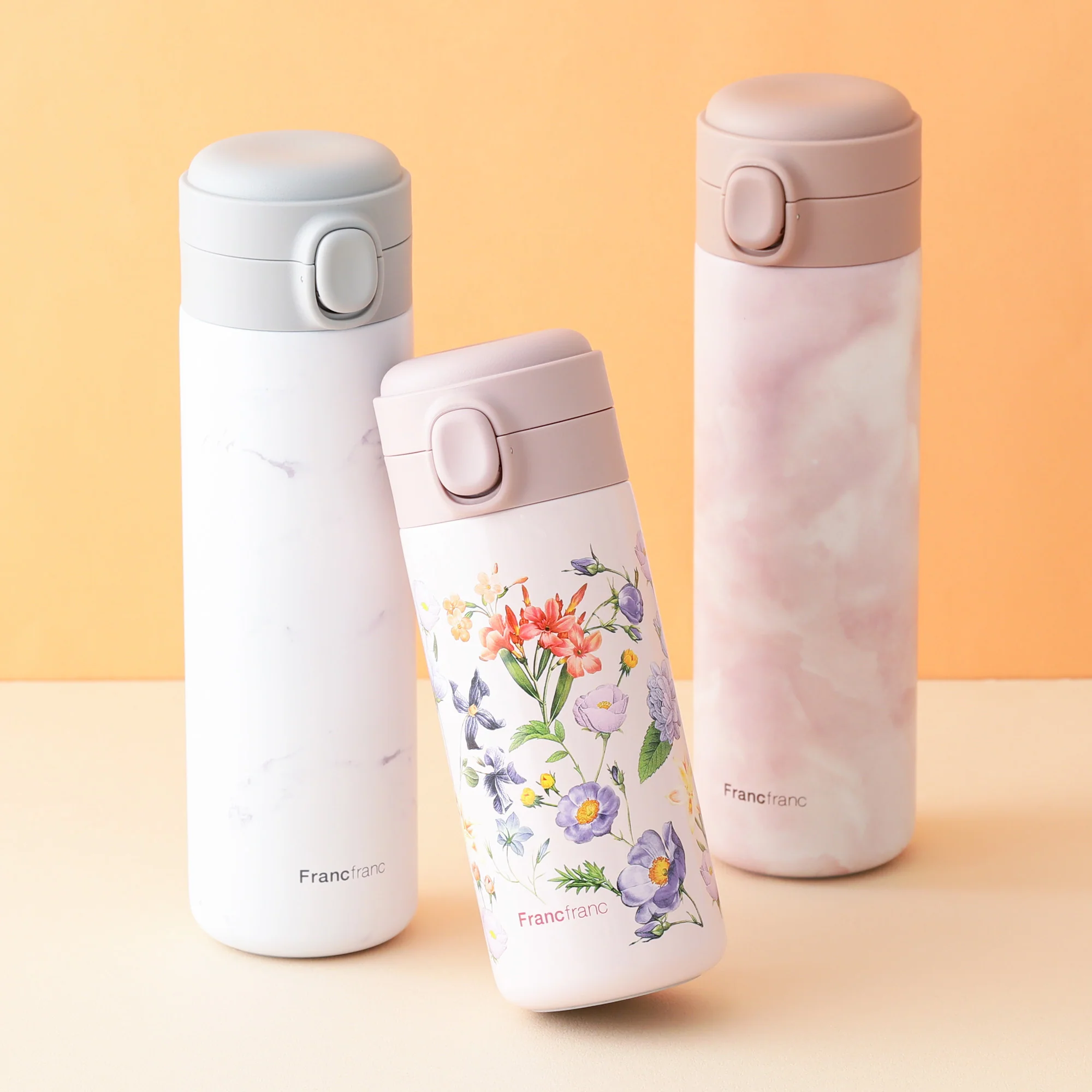 ワンタッチ ステンレスボトル 350ml マルチフラワーピンク - Image 9