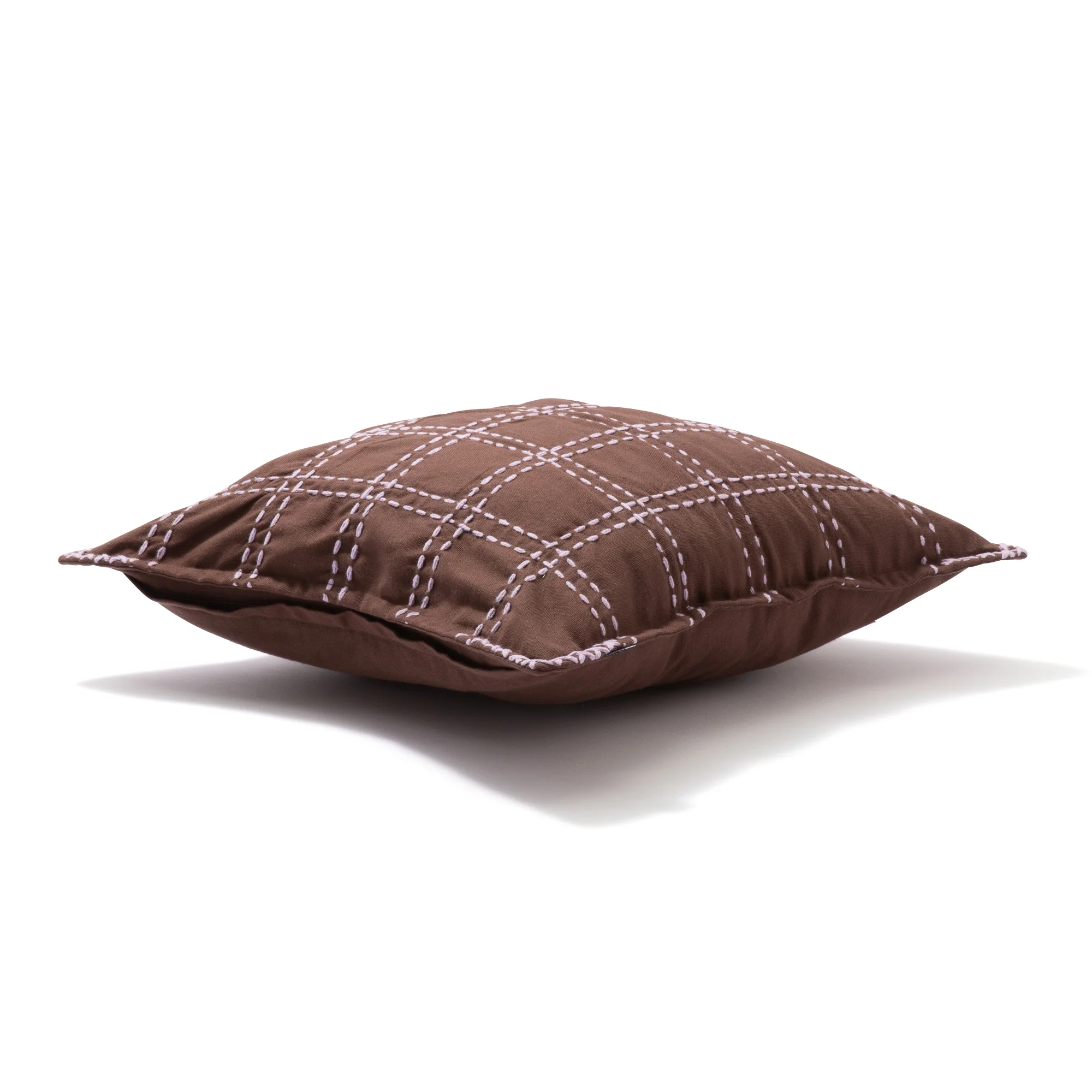 チェックステッチ クッションカバー 45×45 ブラウン（117） - Image 6