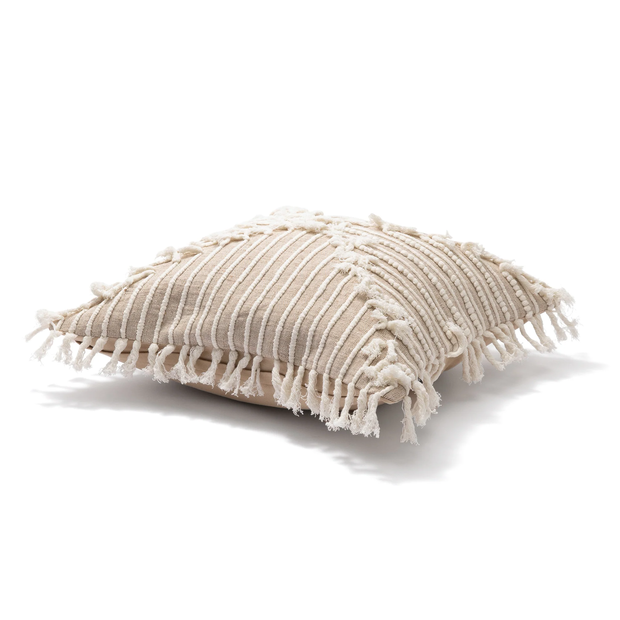 スクエアフリンジライン クッションカバー 450×450 ホワイト×ナチュラル（104） - Image 5