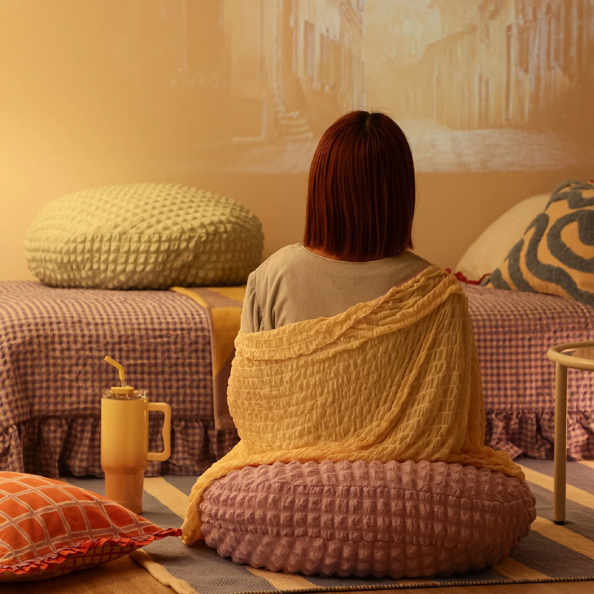 ポップコーンワッフル フロアクッション φ60 ライトパープル - Image 6