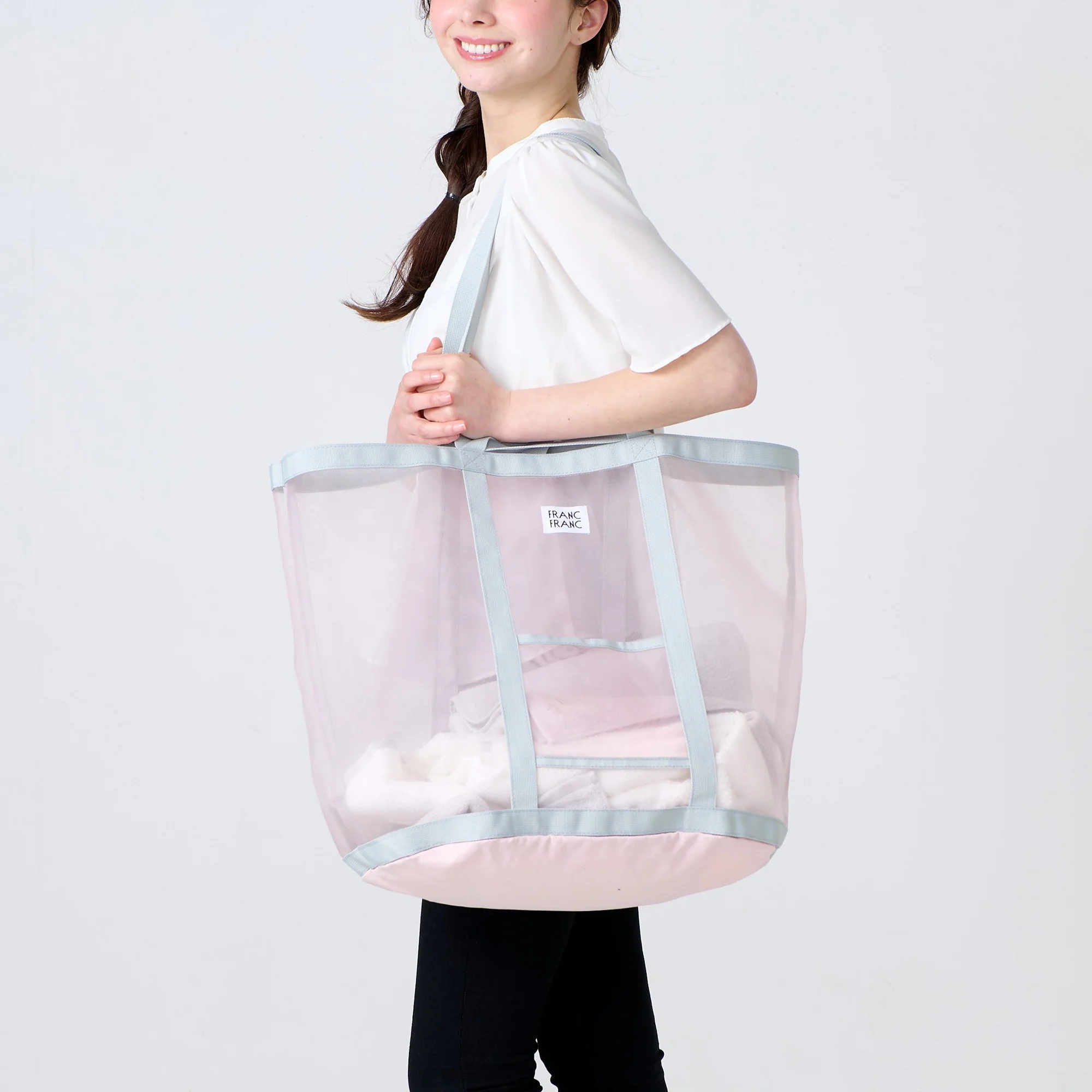 メッシュランドリーバッグ ピンク×ブルー - Image 3
