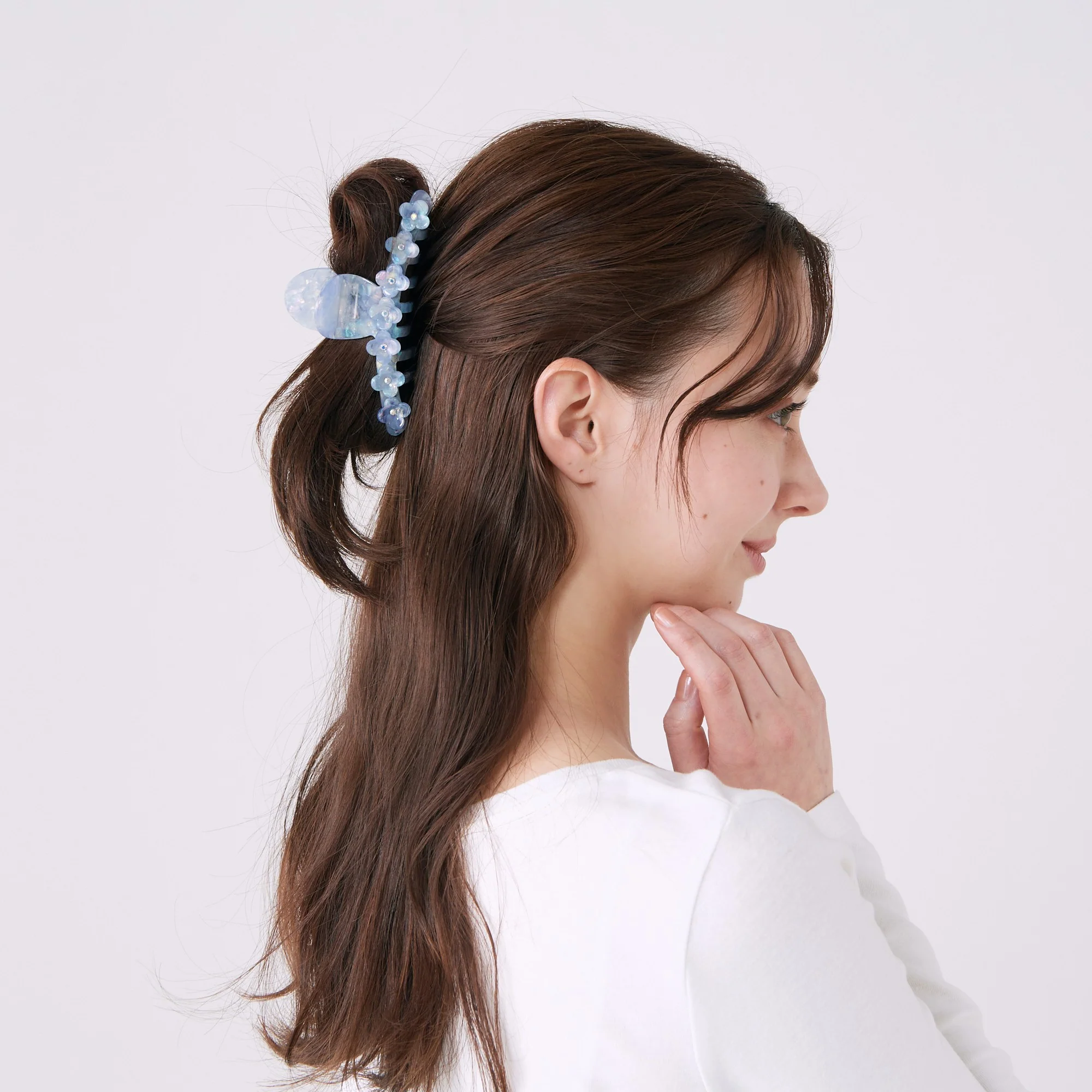 フラワー ヘアクリップ ライトブルー - Image 3