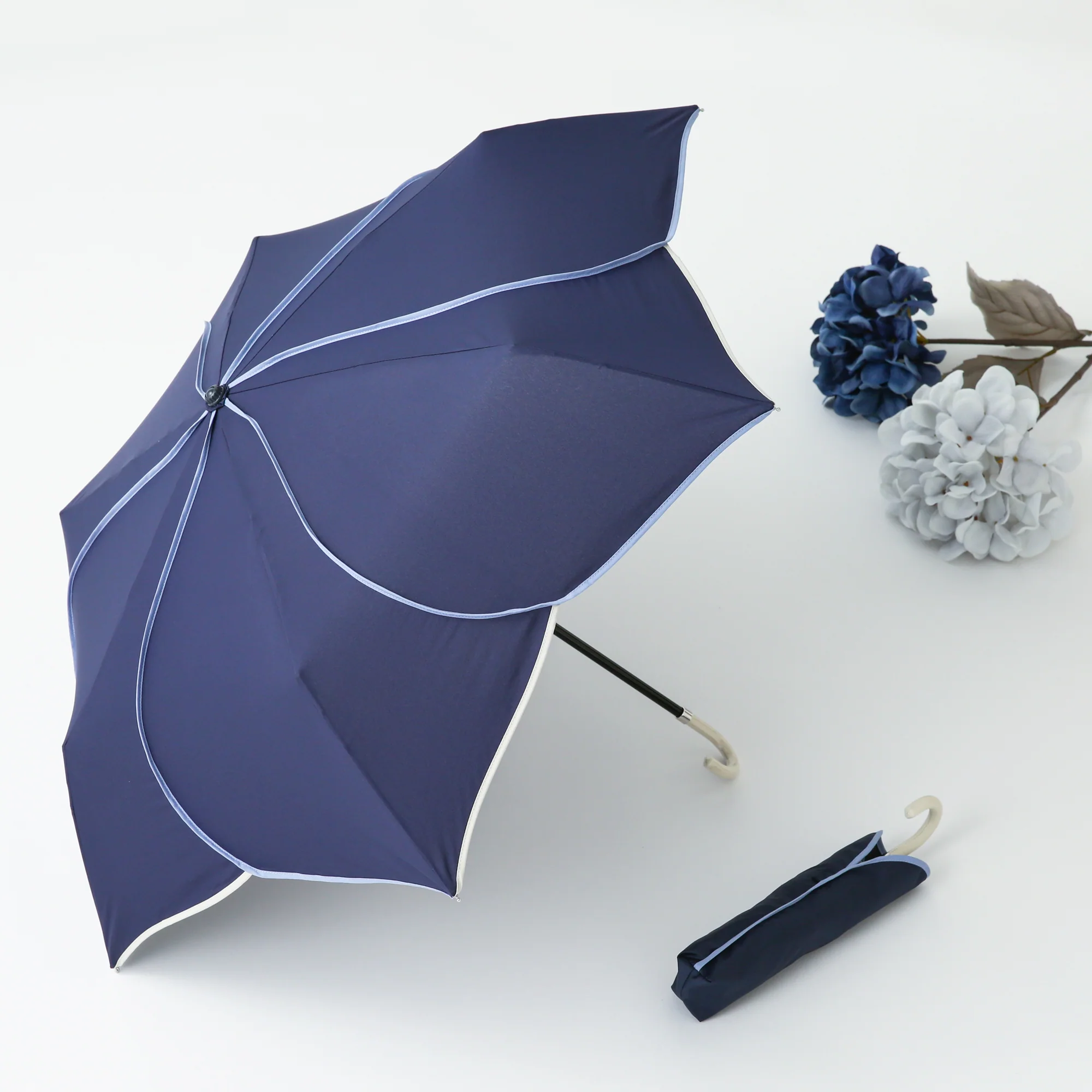 バイカラーパイピング 折りたたみ傘 47cm ネイビー(晴雨兼用) - Image 12