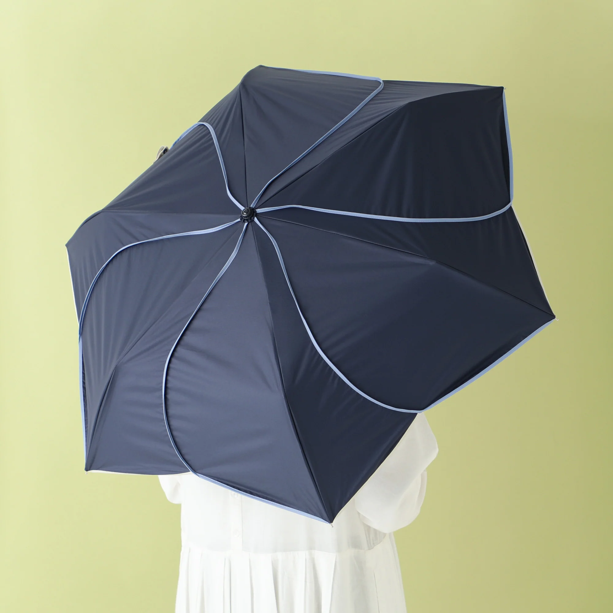 バイカラーパイピング 折りたたみ傘 47cm ネイビー(晴雨兼用) - Image 9