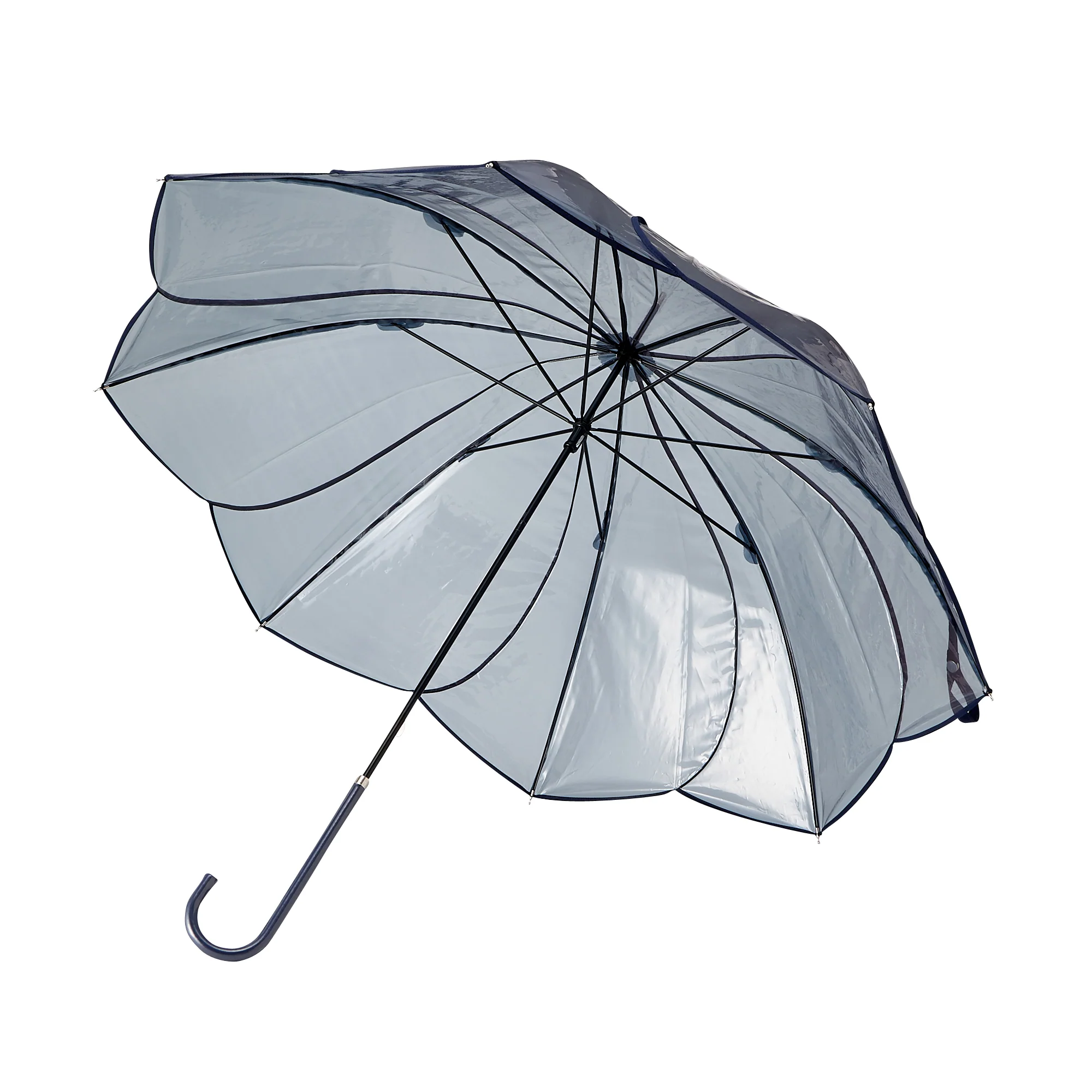 クリアアンブレラ カラーパイピング 長傘 58cm グレー - Image 3