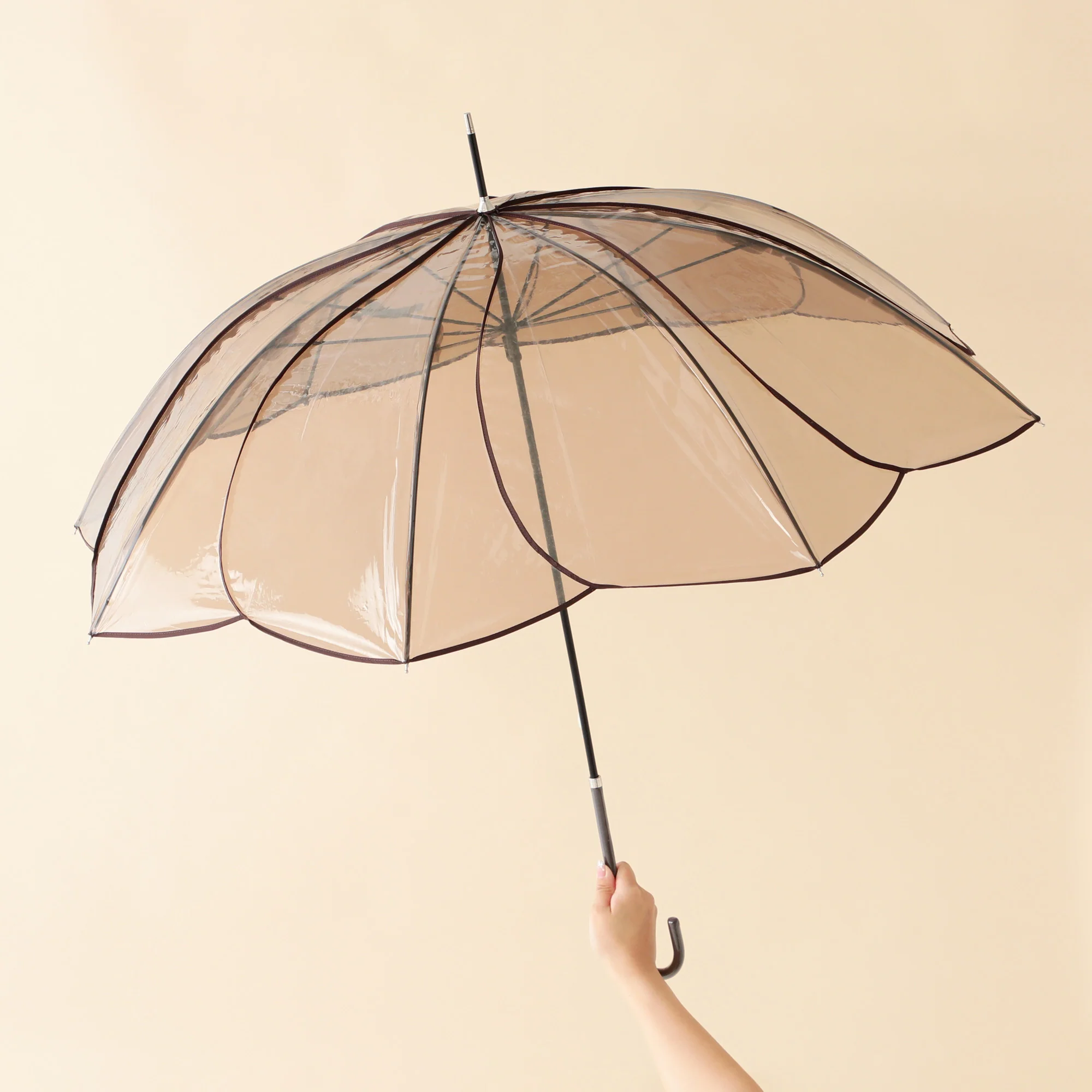 クリアアンブレラ カラーパイピング 長傘 58cm ブラウン - Image 7