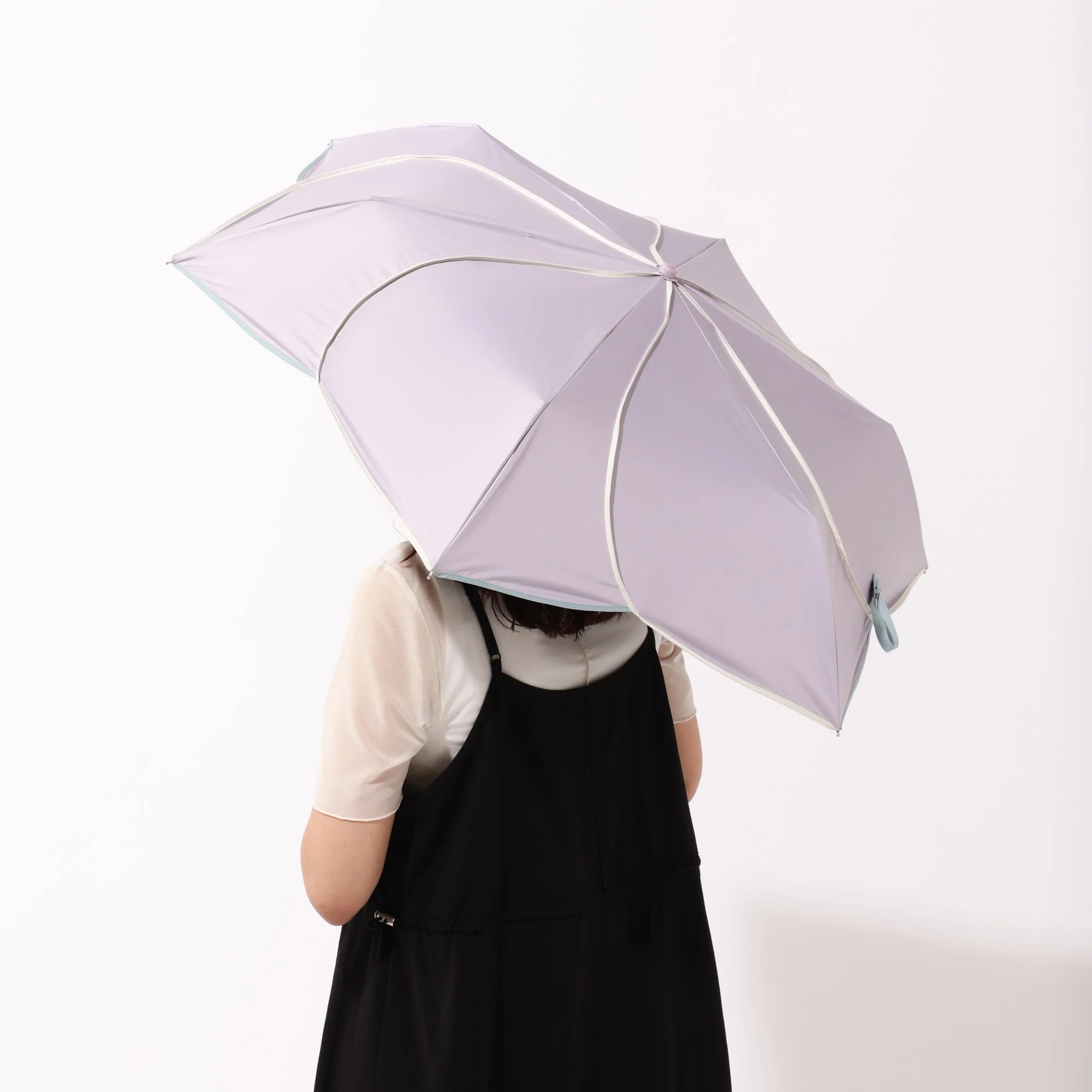 バイカラーパイピング 折りたたみ傘 47cm パープル（晴雨兼用） - Image 13