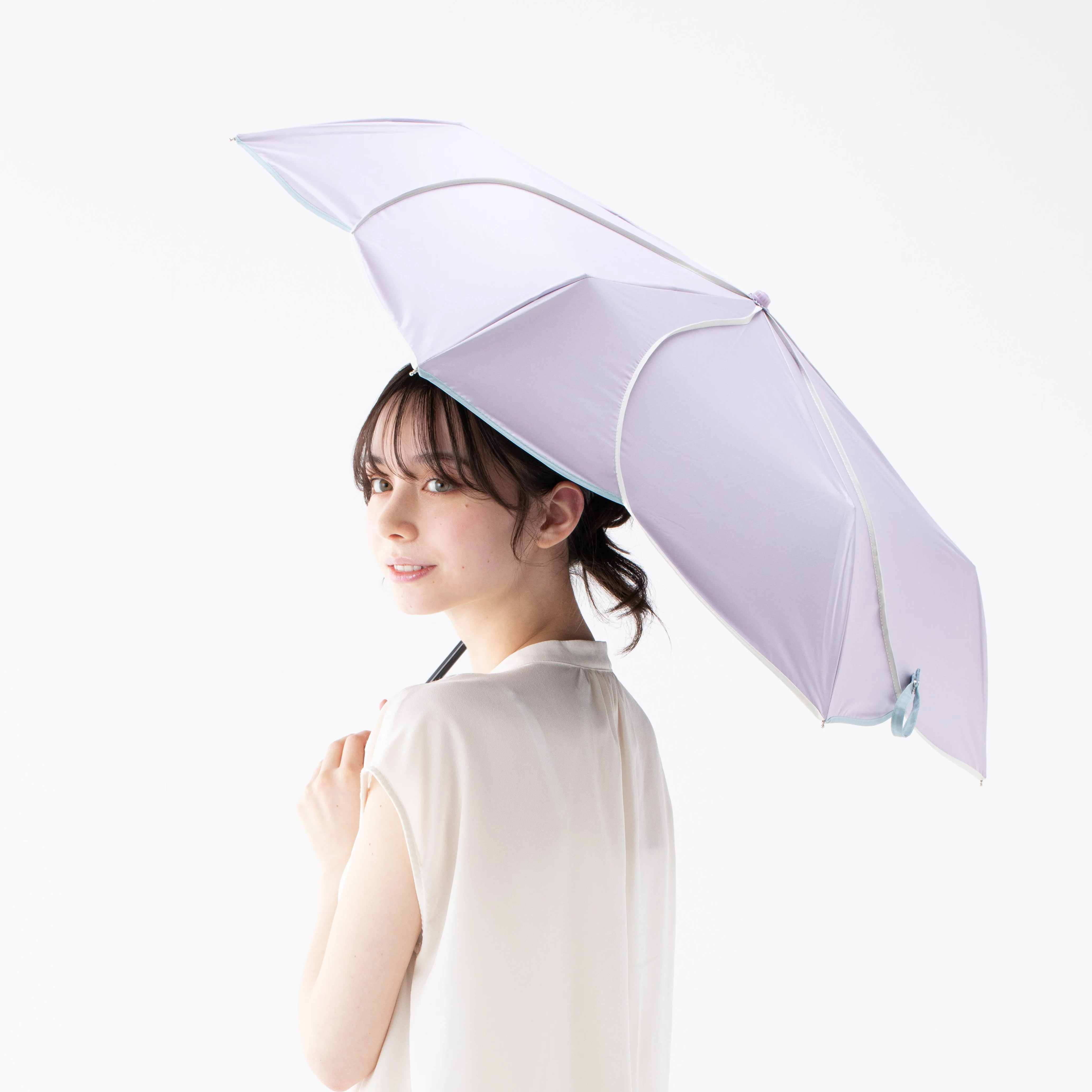 バイカラーパイピング 折りたたみ傘 47cm グリーン（晴雨兼用） - Image 10