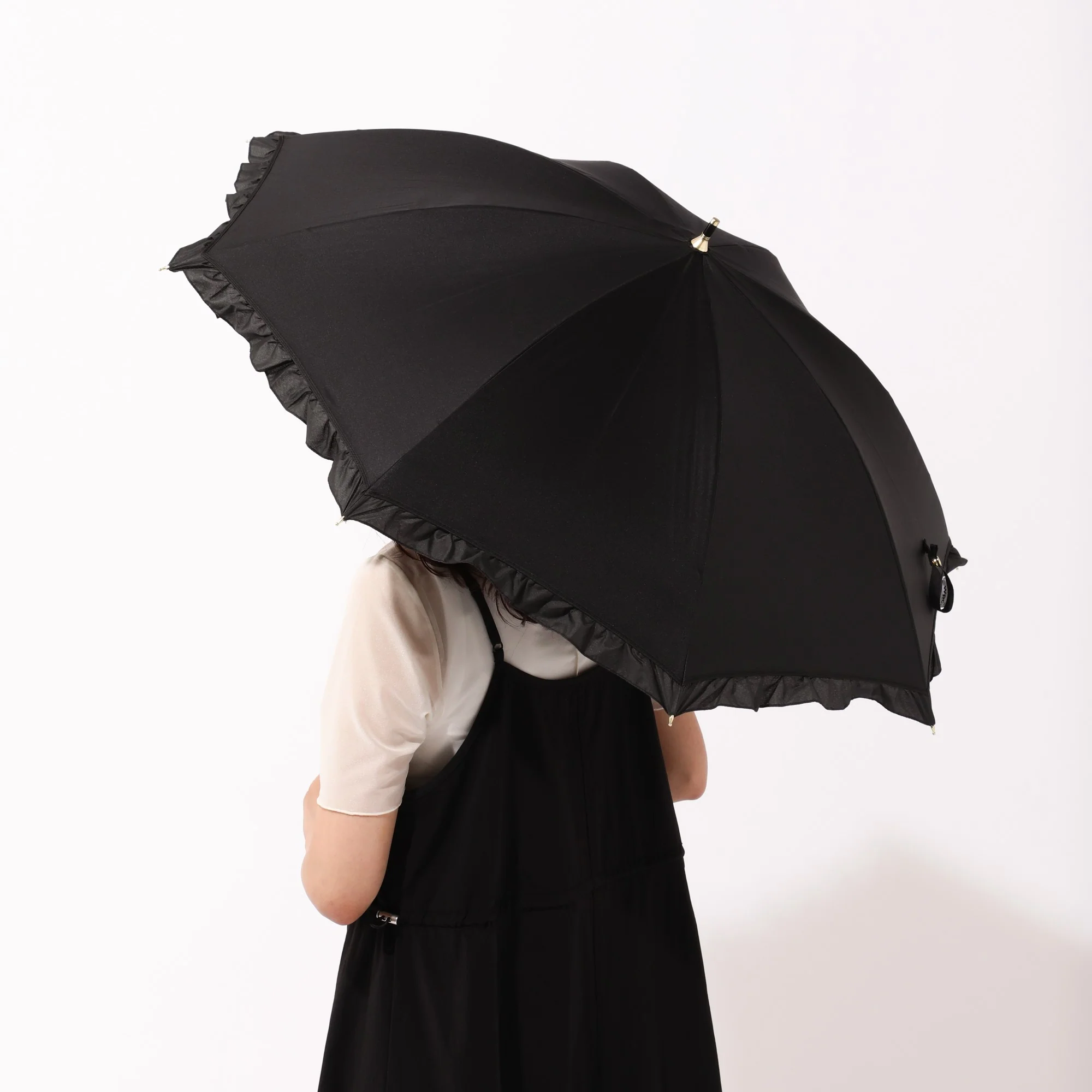 遮光 クラシックフリル 長傘 50cm ブラック（晴雨兼用） - Image 10