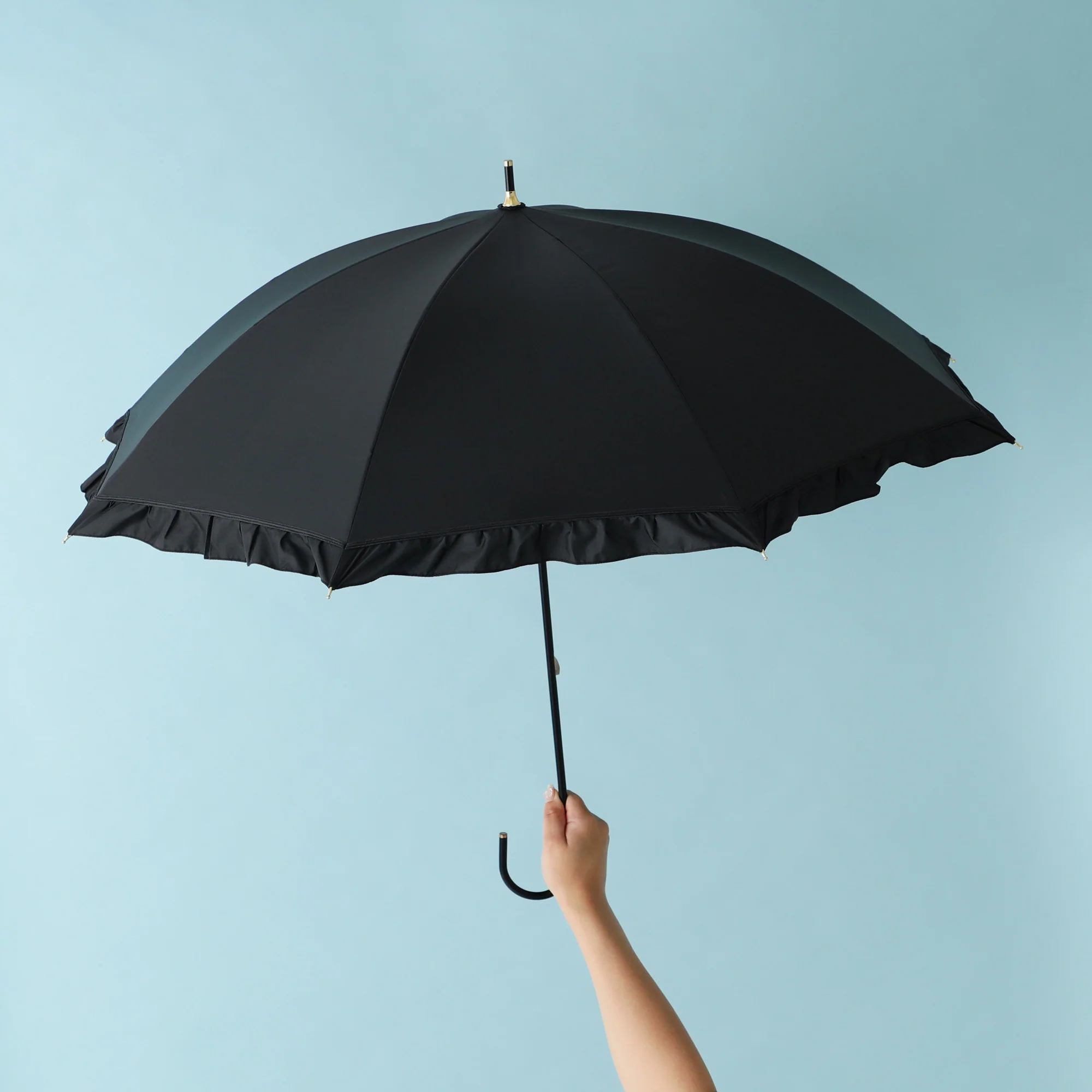 遮光 クラシックフリル 長傘 50cm ブラック（晴雨兼用） - Image 11