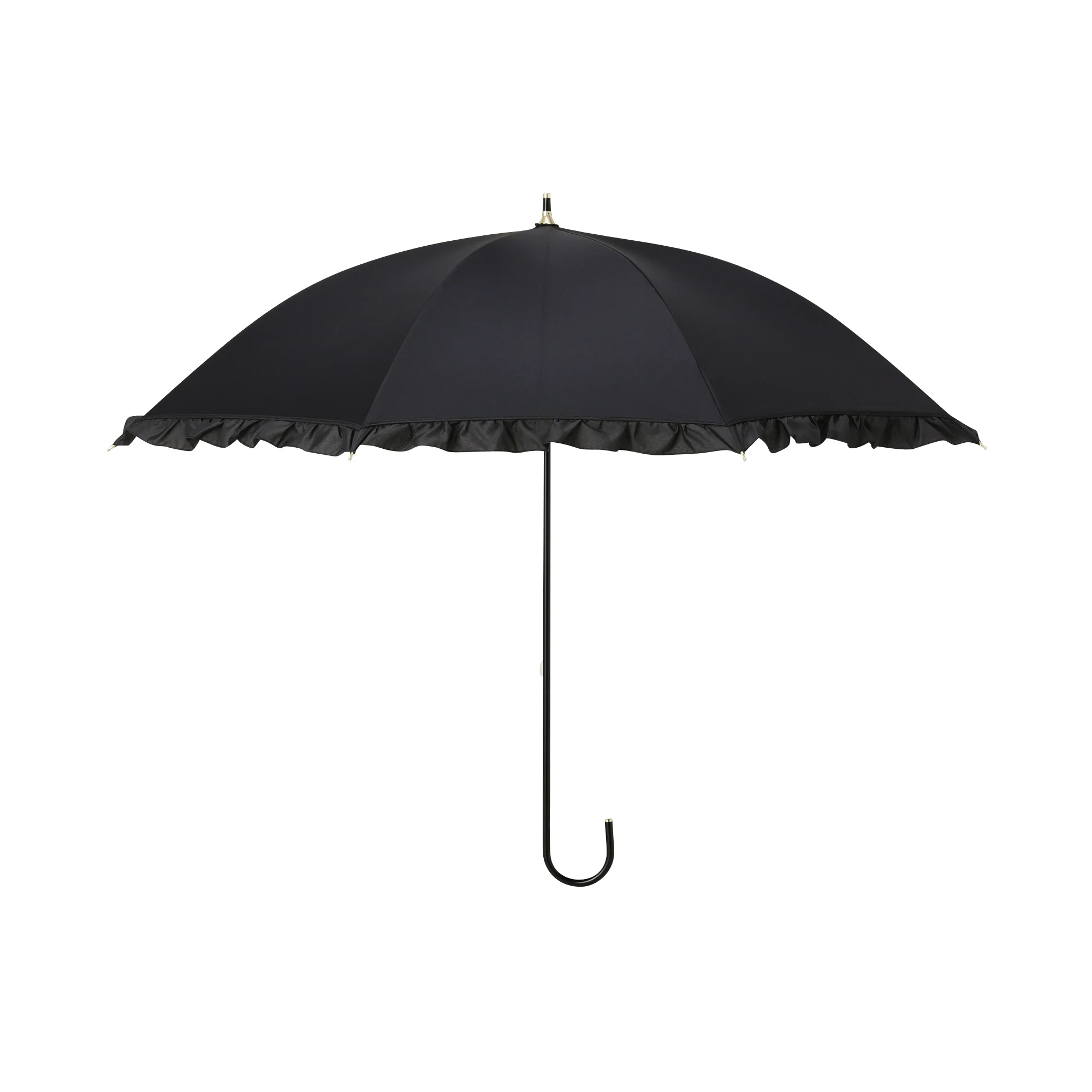 遮光 クラシックフリル 長傘 50cm ブラック（晴雨兼用） - Image 3