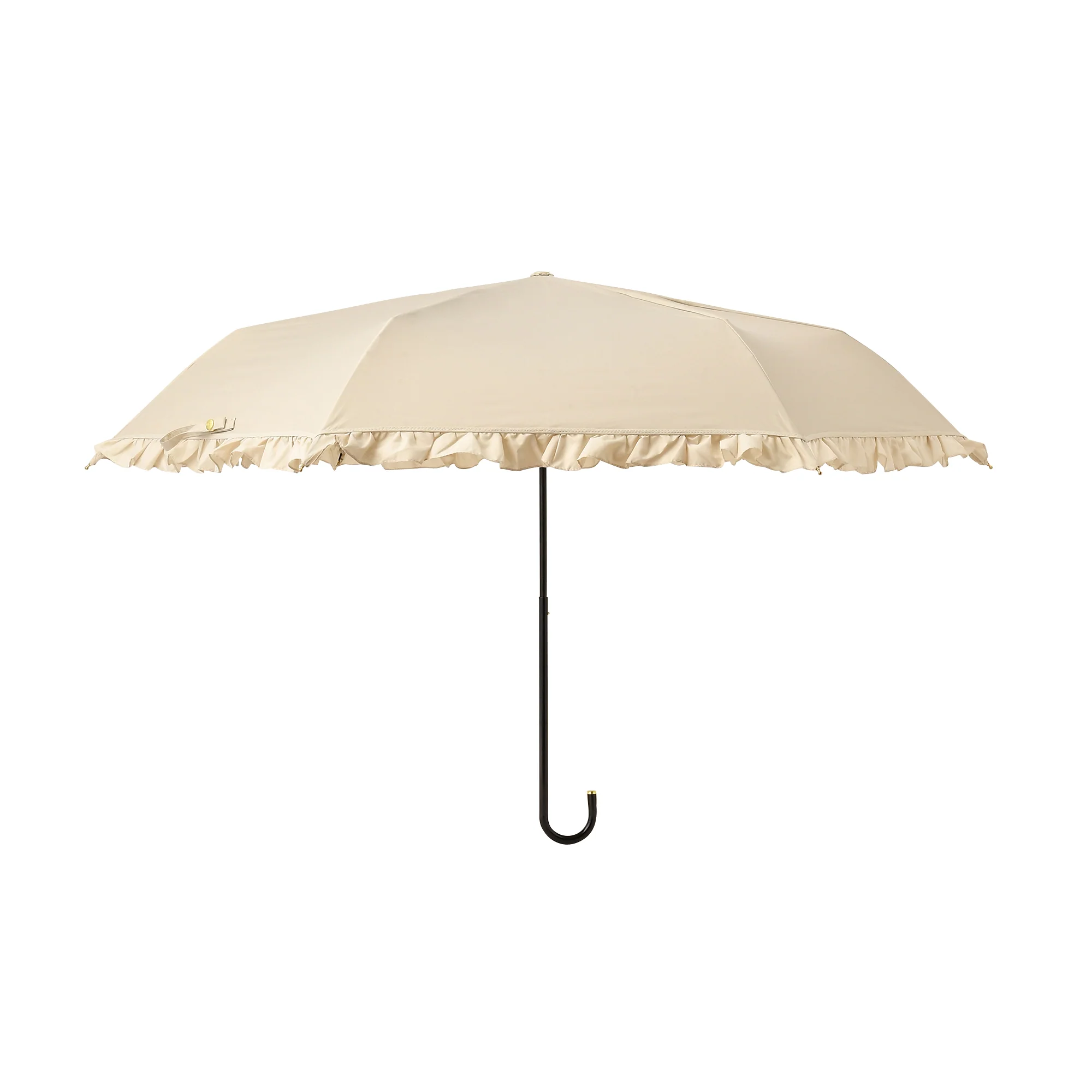 【2024年モデル】遮光 クラシックフリル 折りたたみ傘 50cm ベージュ（晴雨兼用） - Image 3