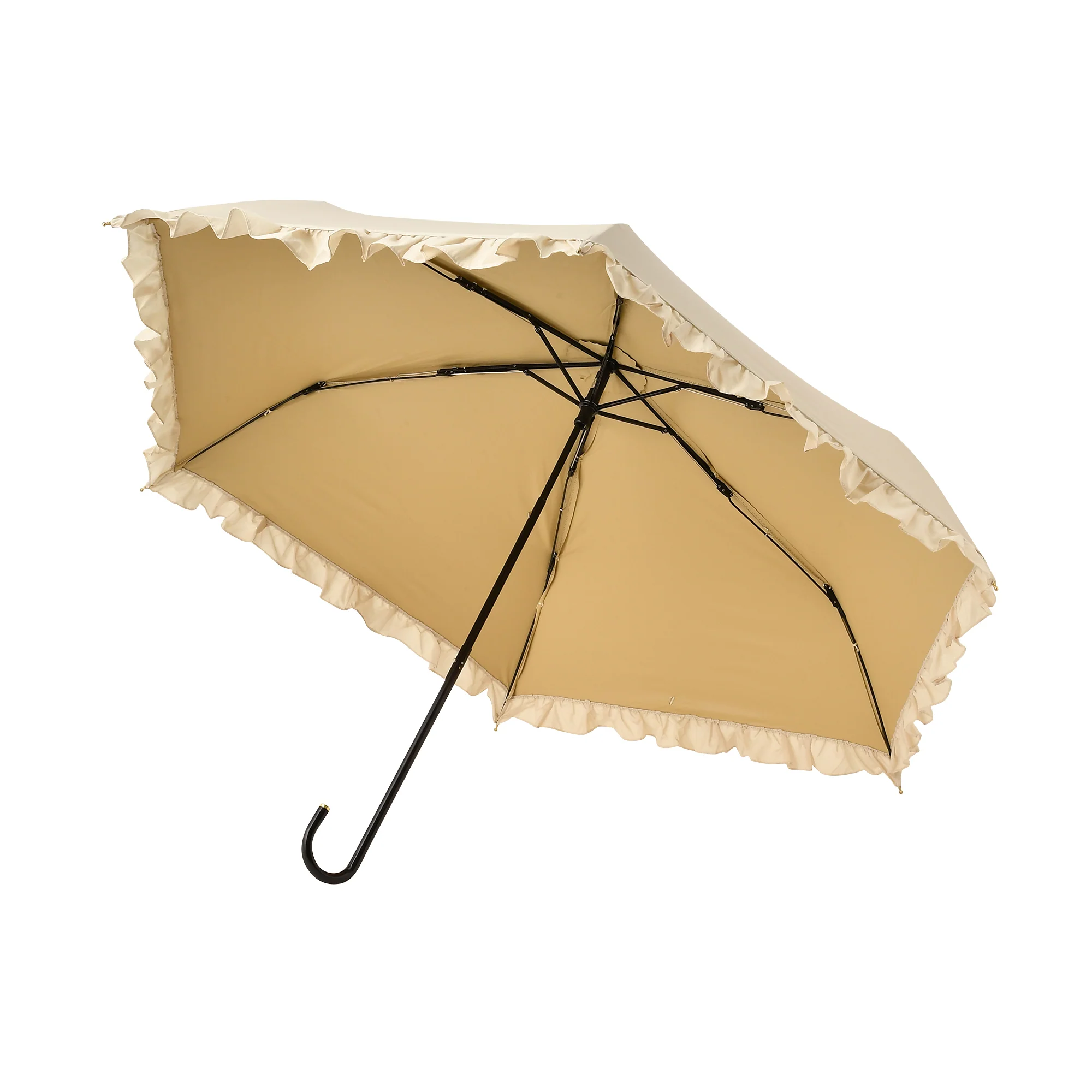 【2024年モデル】遮光 クラシックフリル 折りたたみ傘 50cm ベージュ（晴雨兼用） - Image 4