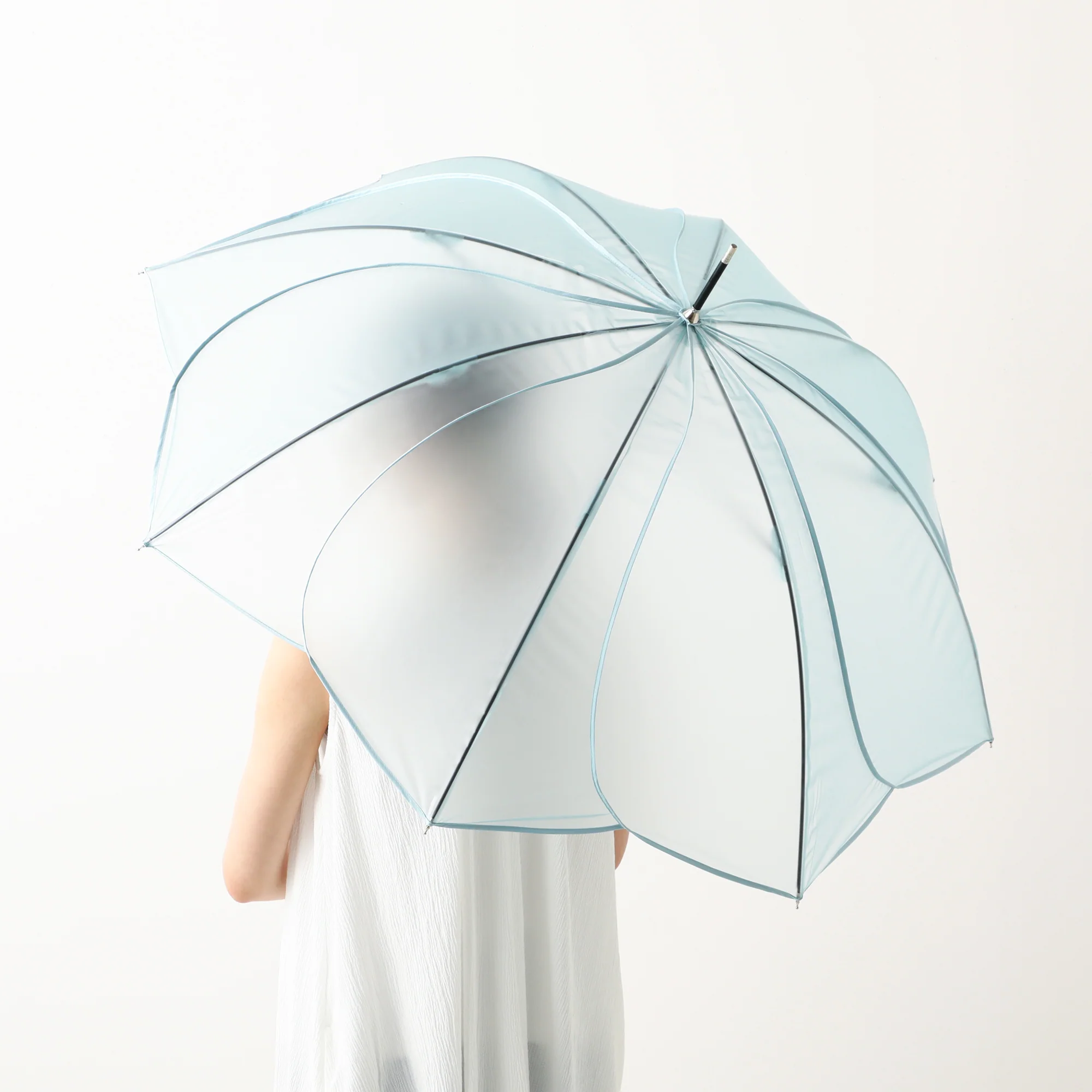 クリアアンブレラ パウダリーフローラ 長傘 サックス - Image 8
