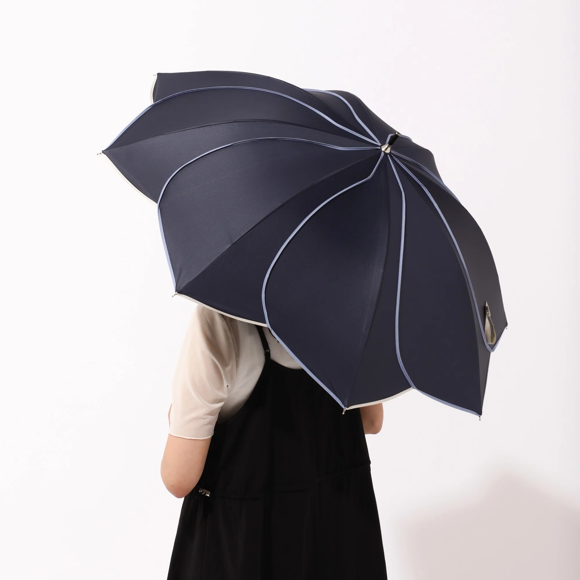 バイカラーパイピング 長傘 50cm ネイビー(晴雨兼用) - Image 8