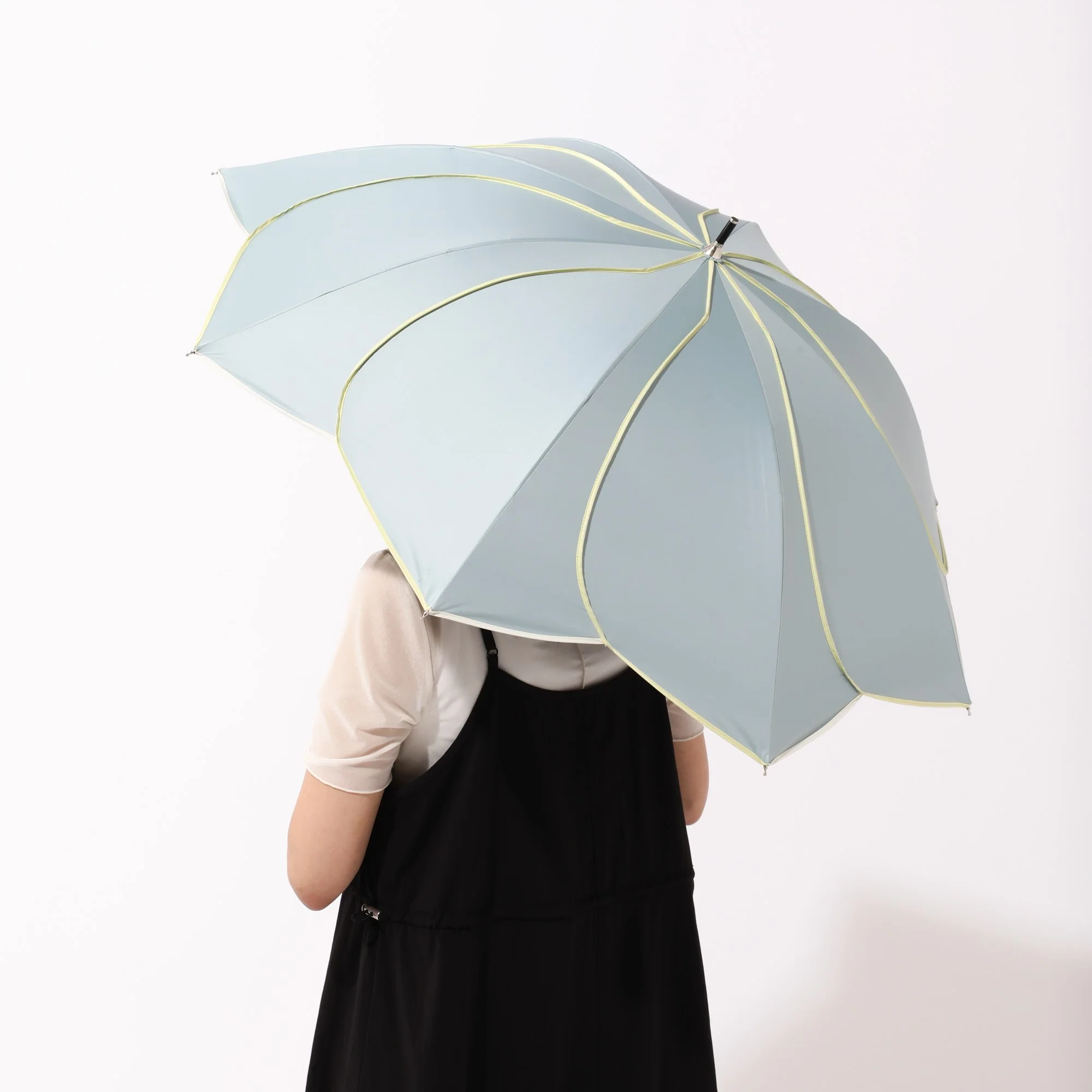バイカラーパイピング 長傘 50cm グリーン（晴雨兼用） - Image 8