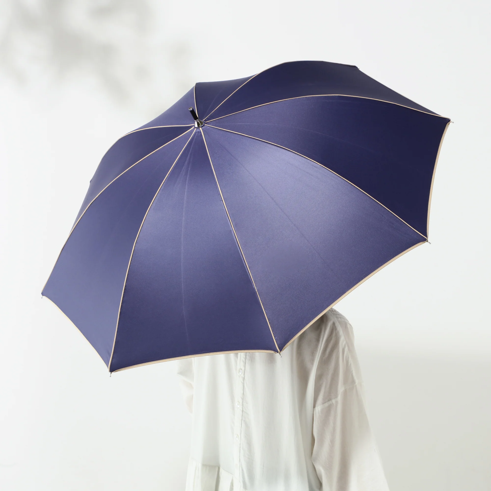 遮光パイピング 長傘 50cm ネイビー（晴雨兼用） - Image 8