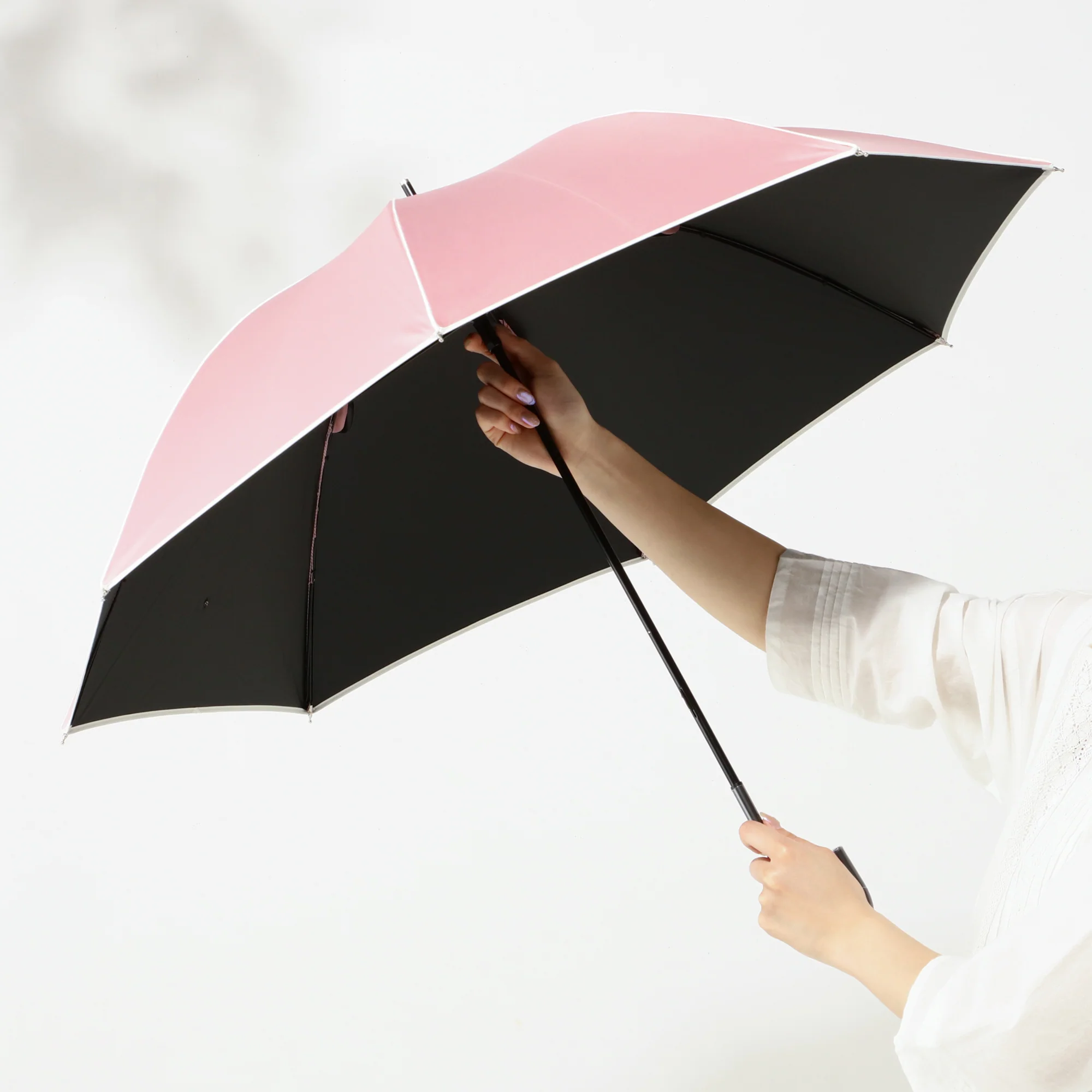 遮光パイピング 長傘 50cm ピンク（晴雨兼用） - Image 10