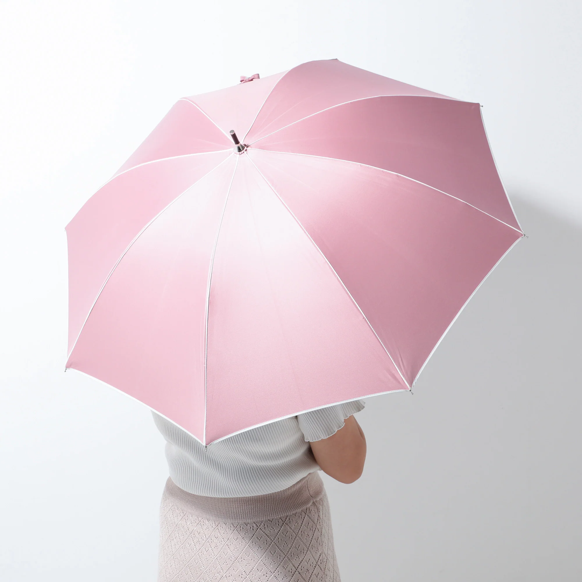 遮光パイピング 長傘 50cm ピンク（晴雨兼用） - Image 8