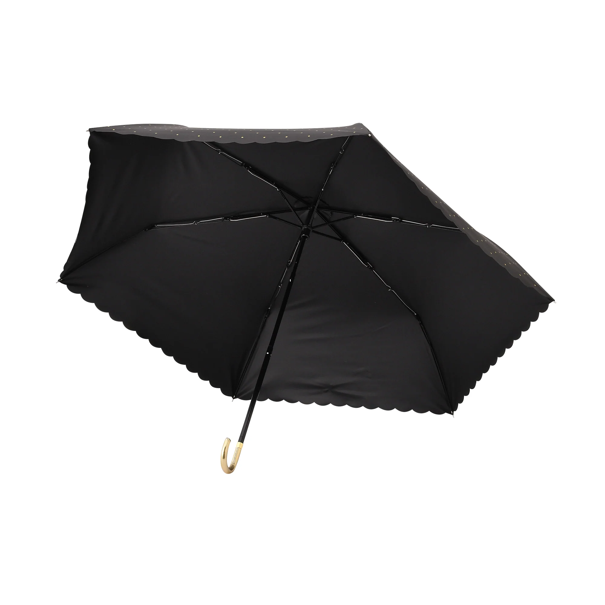 遮光 ドットグリッターヒートカット 折りたたみ傘 50cm ブラック（晴雨兼用） - Image 4