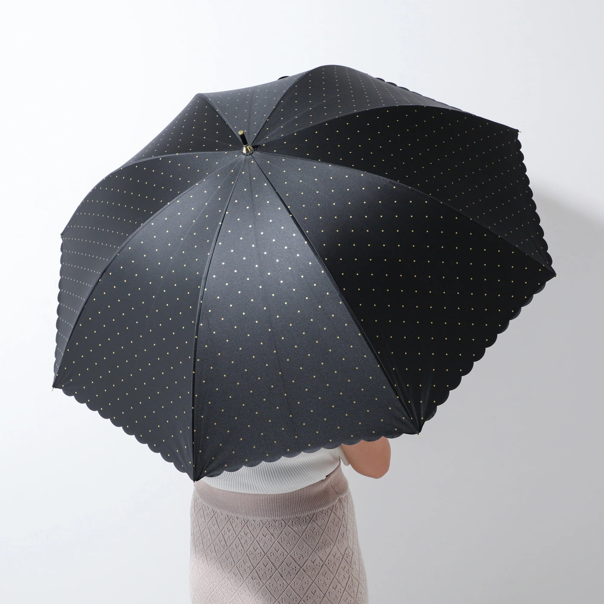 遮光 ドットグリッターヒートカット 長傘 58cm ブラック（晴雨兼用） - Image 9
