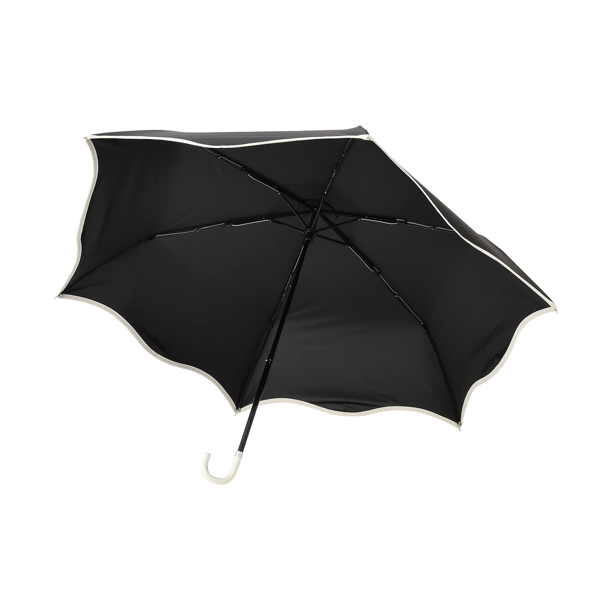 遮光 ウェーブパイピング 折りたたみ傘 50cm ブラック（晴雨兼用） - Image 6