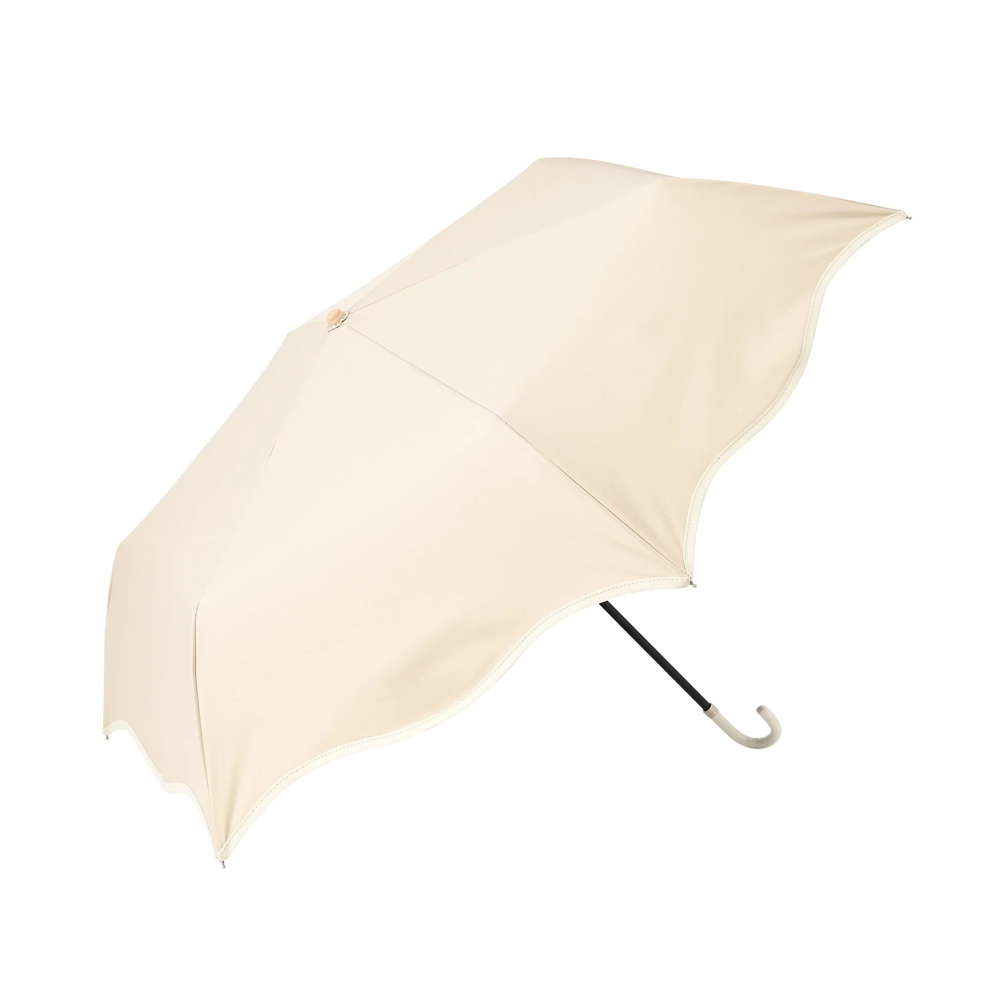 遮光 ウェーブパイピング 折りたたみ傘 50cm ベージュ（晴雨兼用） - Image 4