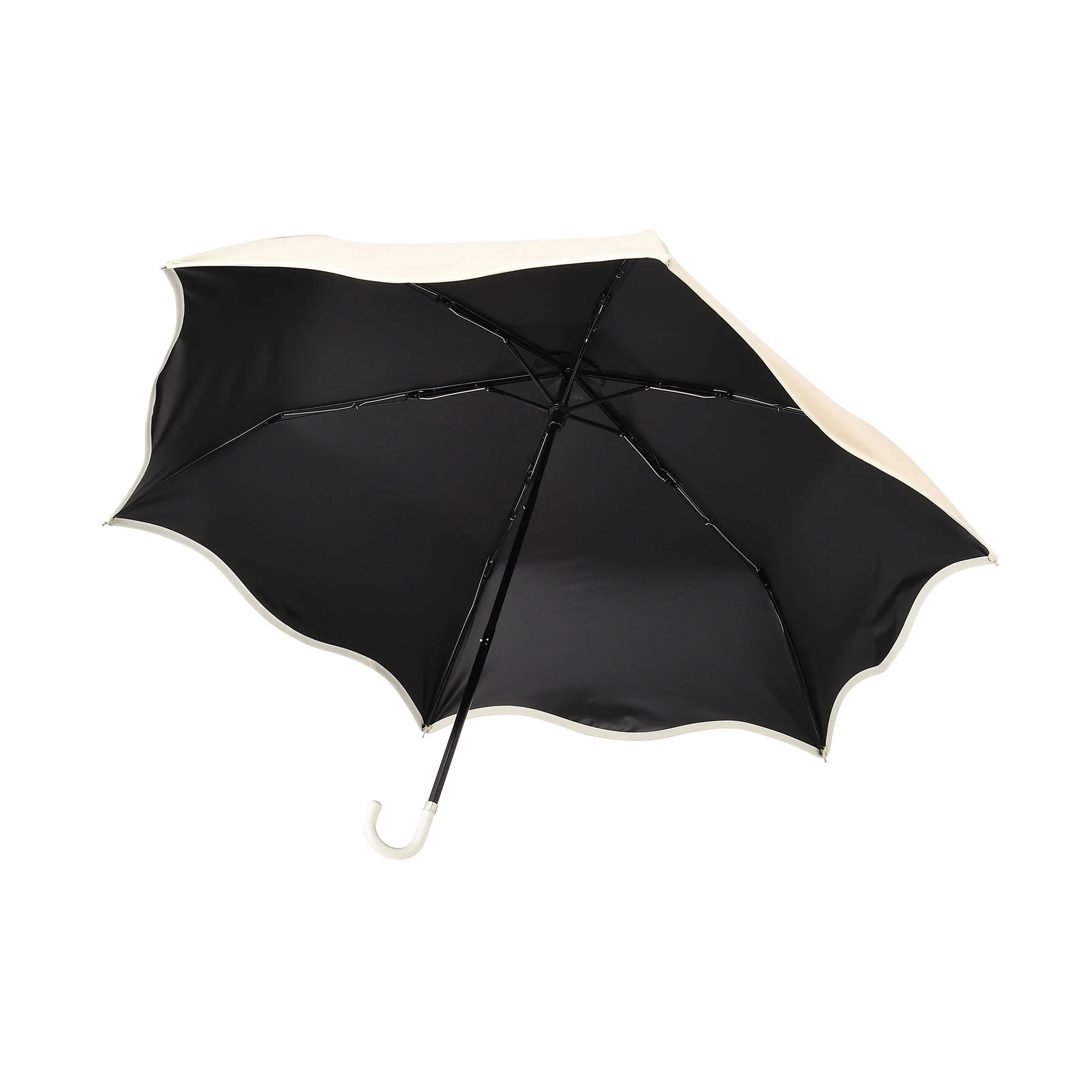遮光 ウェーブパイピング 折りたたみ傘 50cm ベージュ（晴雨兼用） - Image 6