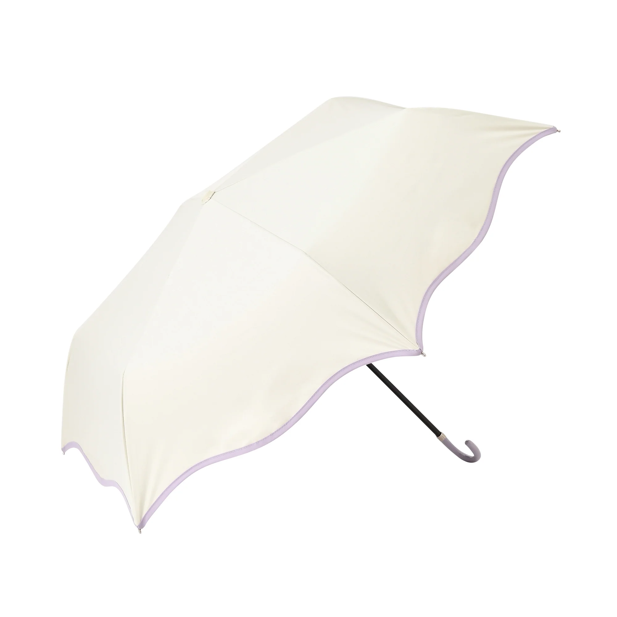 遮光 ウェーブパイピング 折りたたみ傘 50cm ホワイト（晴雨兼用） - Image 4