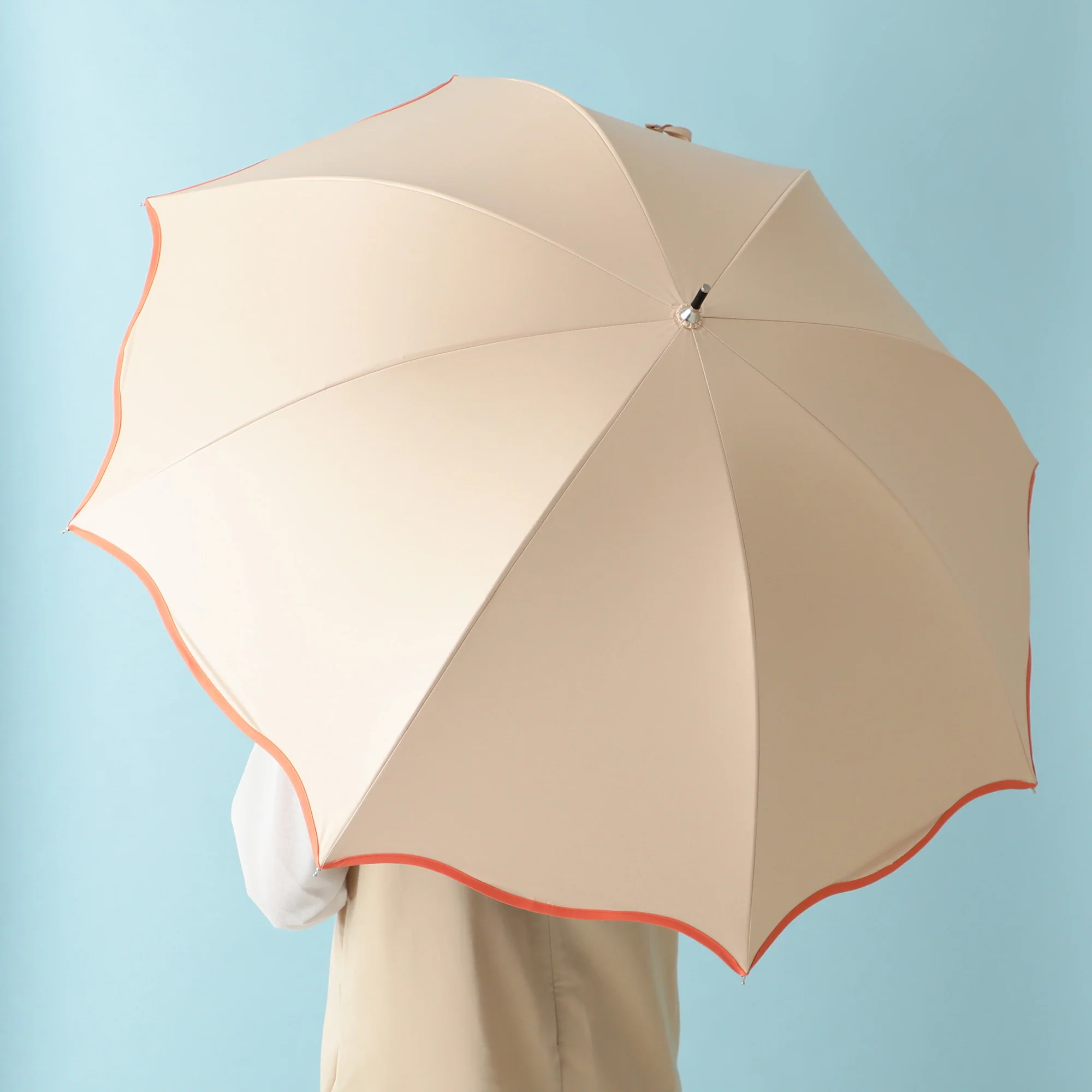 遮光 ウェーブパイピング 長傘 58cm オレンジ（晴雨兼用） - Image 2