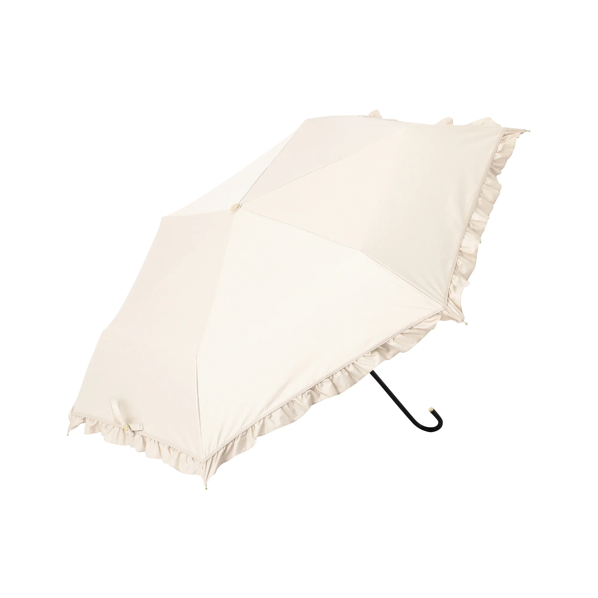 遮光 クラシックフリル 折りたたみ傘 50cm ベージュ（晴雨兼用） - Image 2
