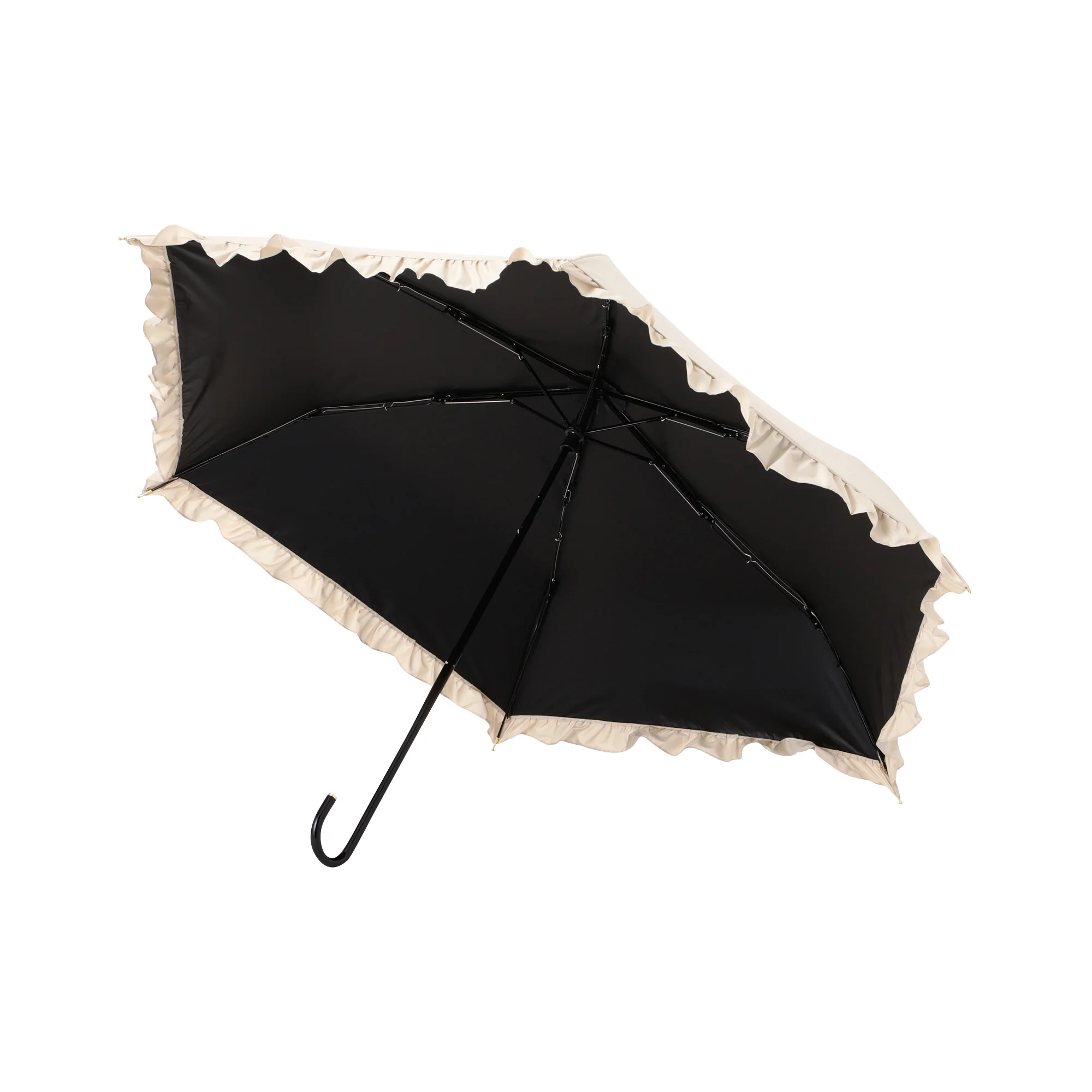 遮光 クラシックフリル 折りたたみ傘 50cm ベージュ（晴雨兼用） - Image 4
