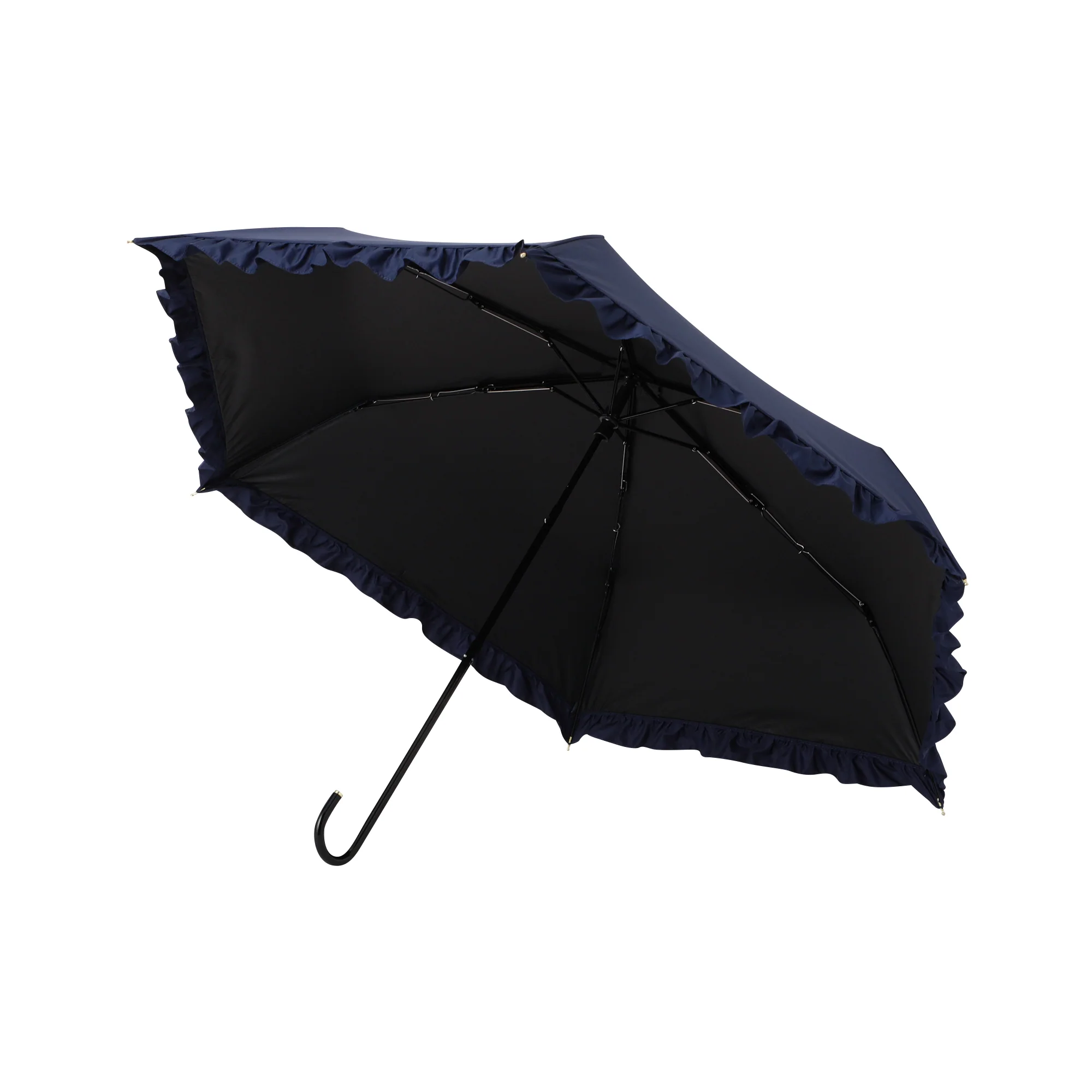 遮光 クラシックフリル 折りたたみ傘 50cm ネイビー（晴雨兼用） - Image 4
