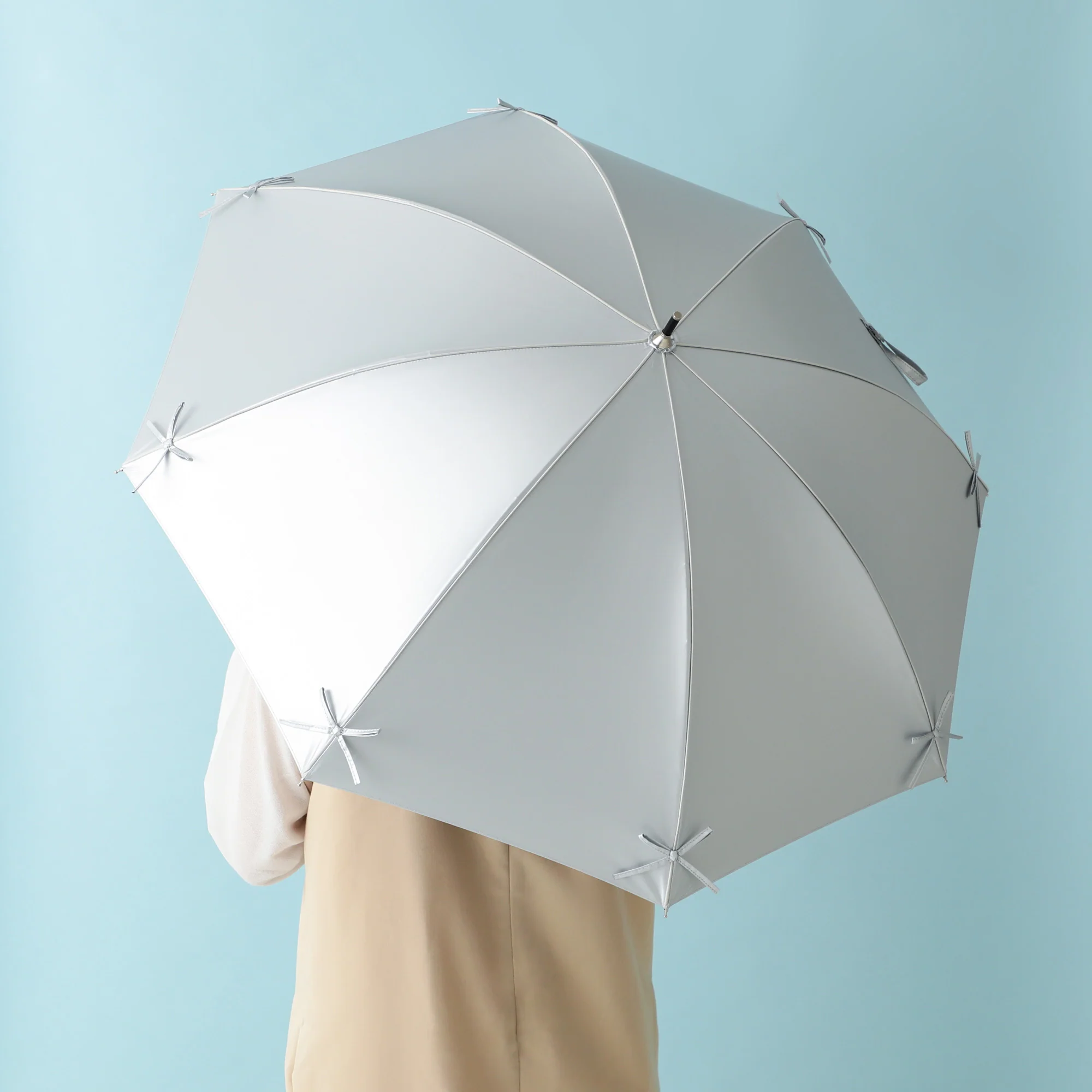 遮光 リボン 長傘 50cm シルバー（晴雨兼用） - Image 2