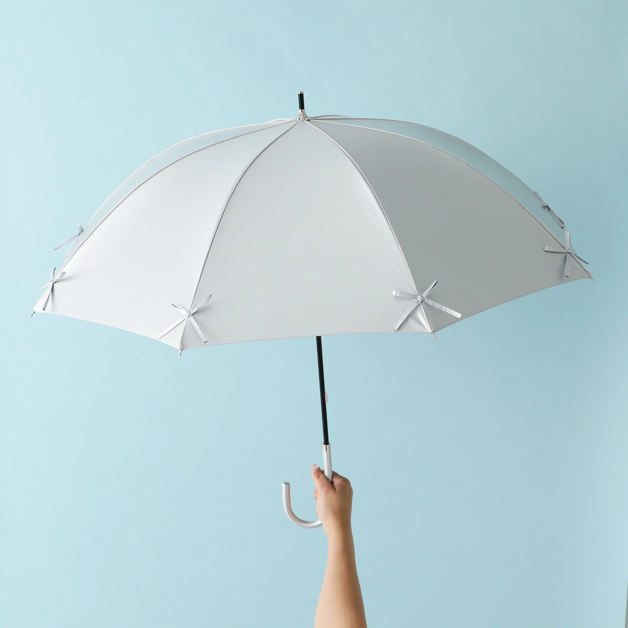 遮光 リボン 長傘 50cm シルバー（晴雨兼用） - Image 3