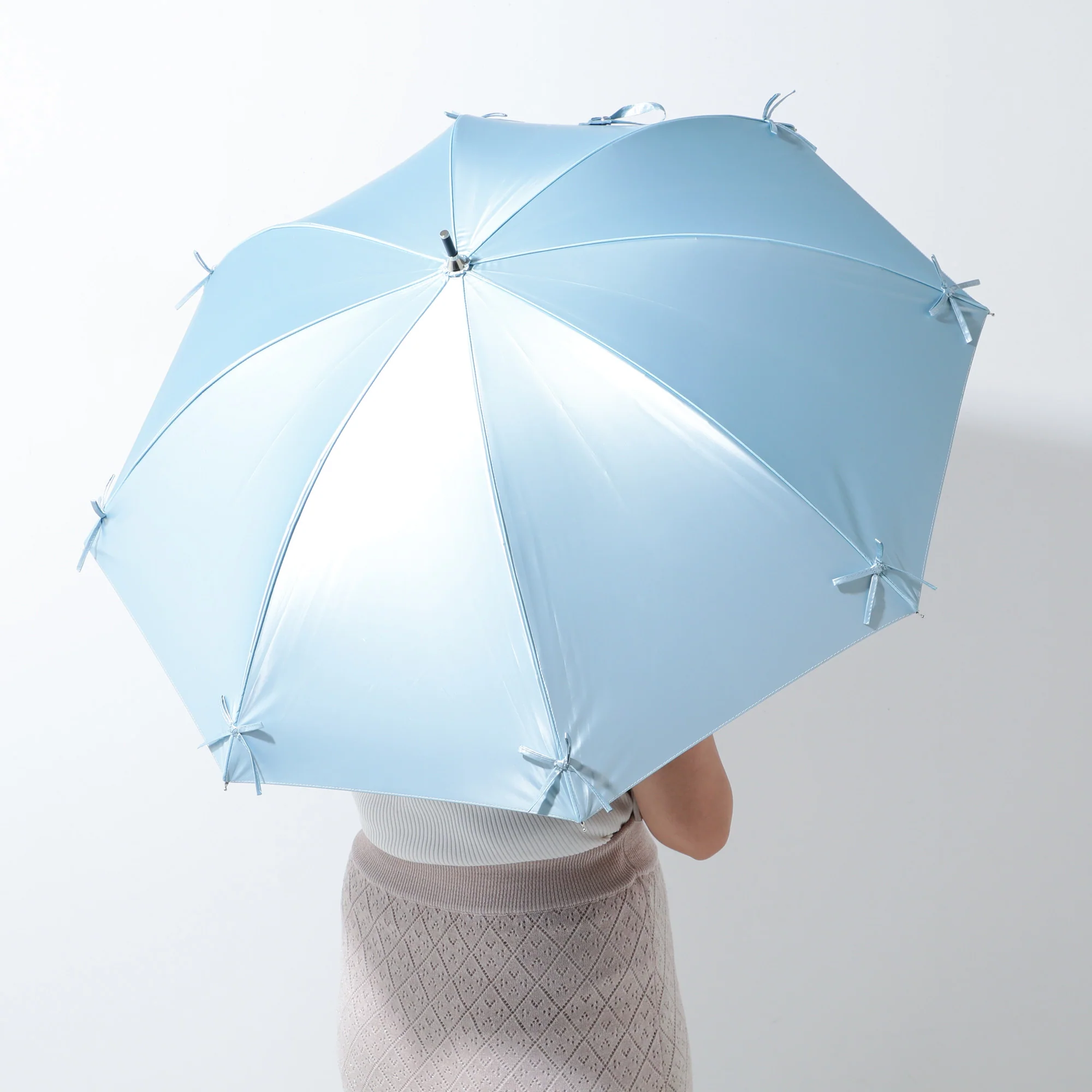 遮光 リボン 長傘 50cm ライトブルー（晴雨兼用） - Image 2