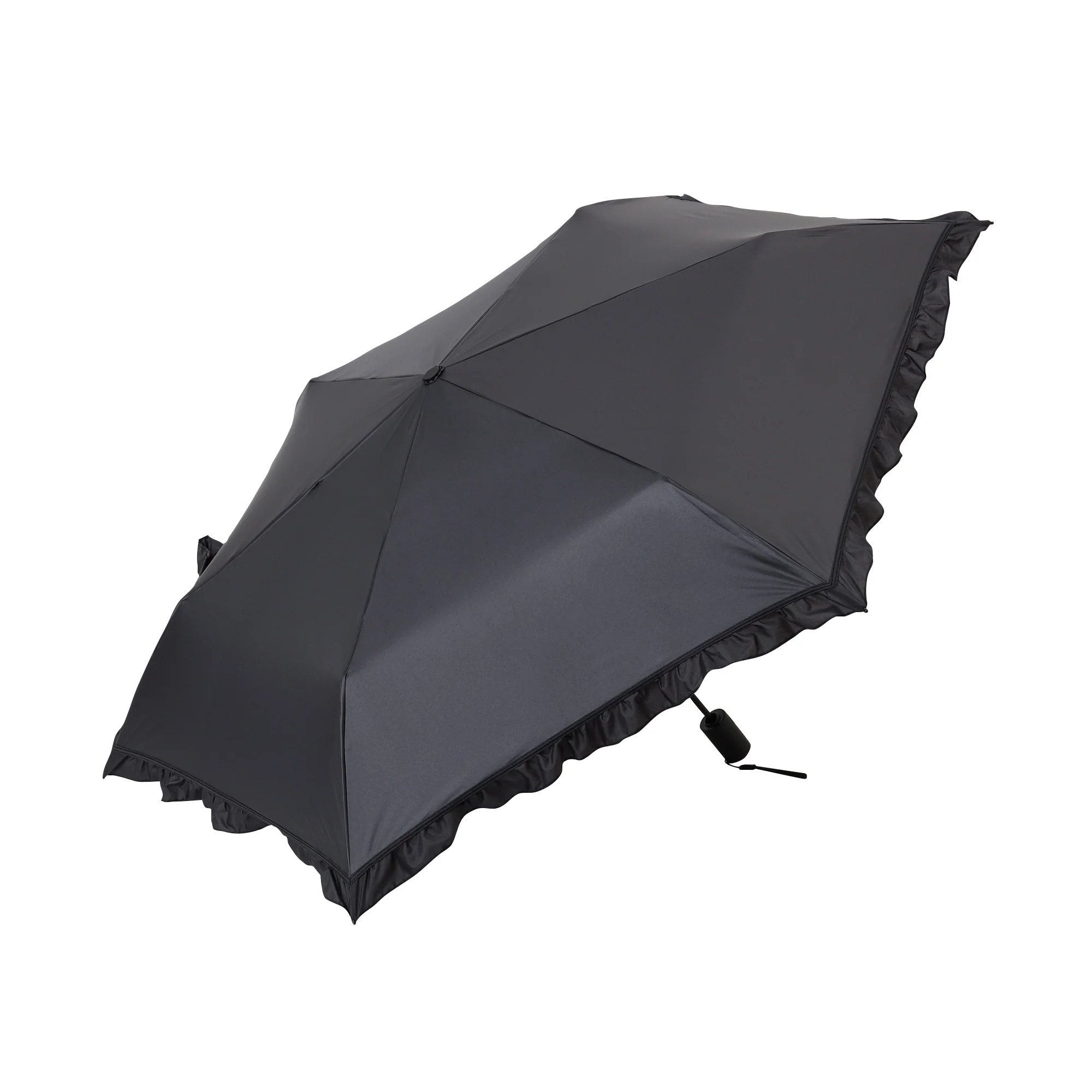 自動開閉 遮光クラシックフリル 折りたたみ傘 50cm ブラック（晴雨兼用） - Image 2