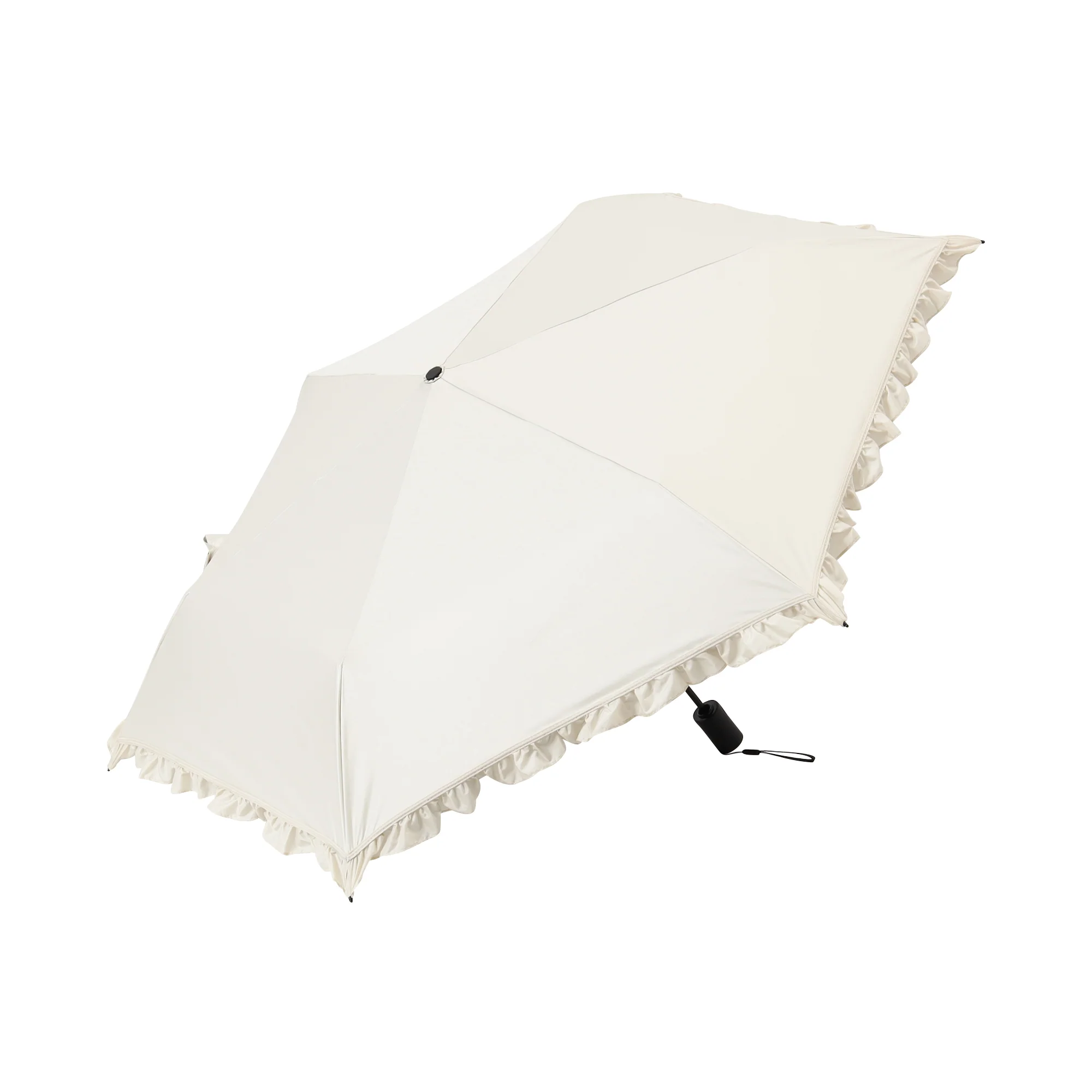 自動開閉 遮光クラシックフリル 折りたたみ傘 50cm ベージュ（晴雨兼用） - Image 2