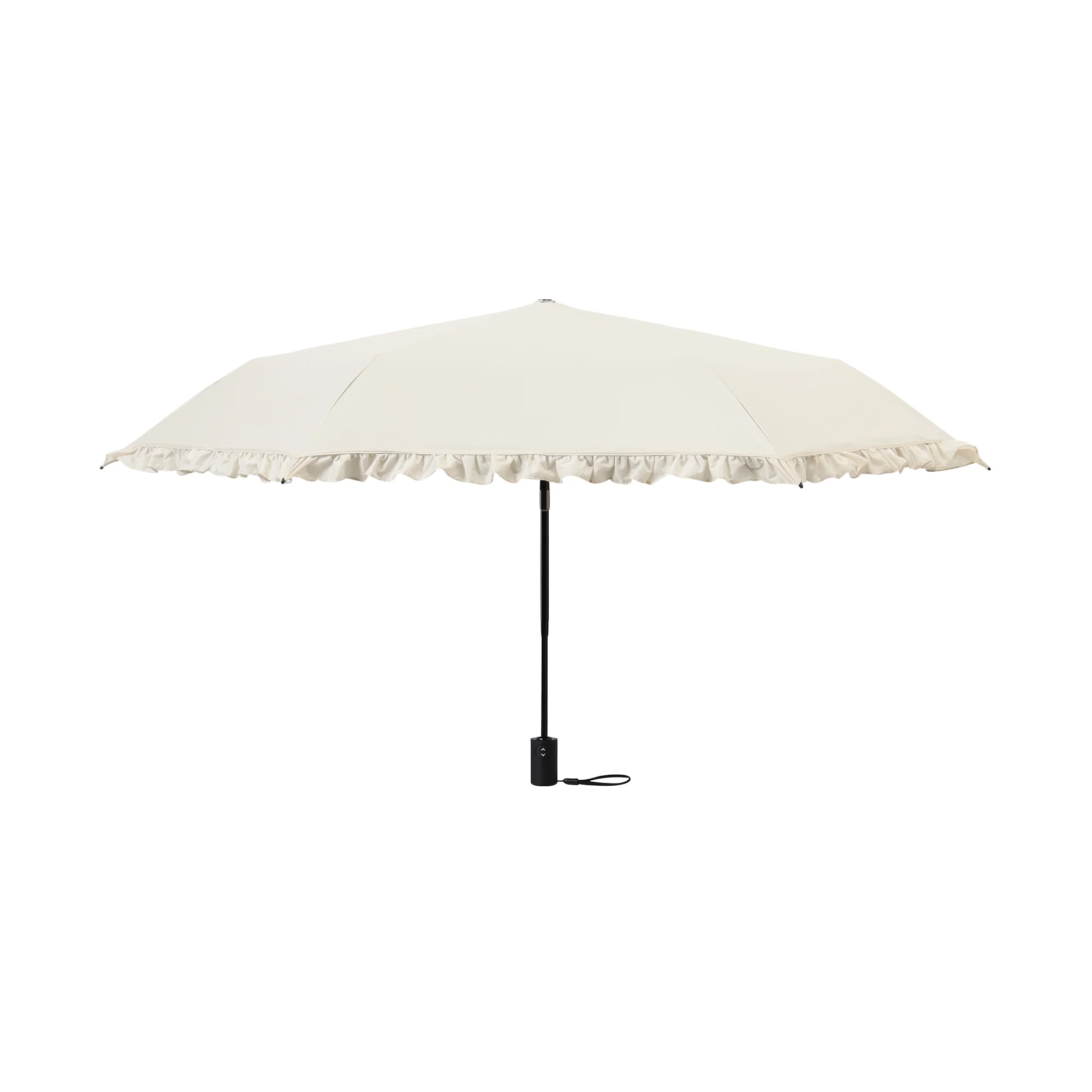 自動開閉 遮光クラシックフリル 折りたたみ傘 50cm ベージュ（晴雨兼用） - Image 3