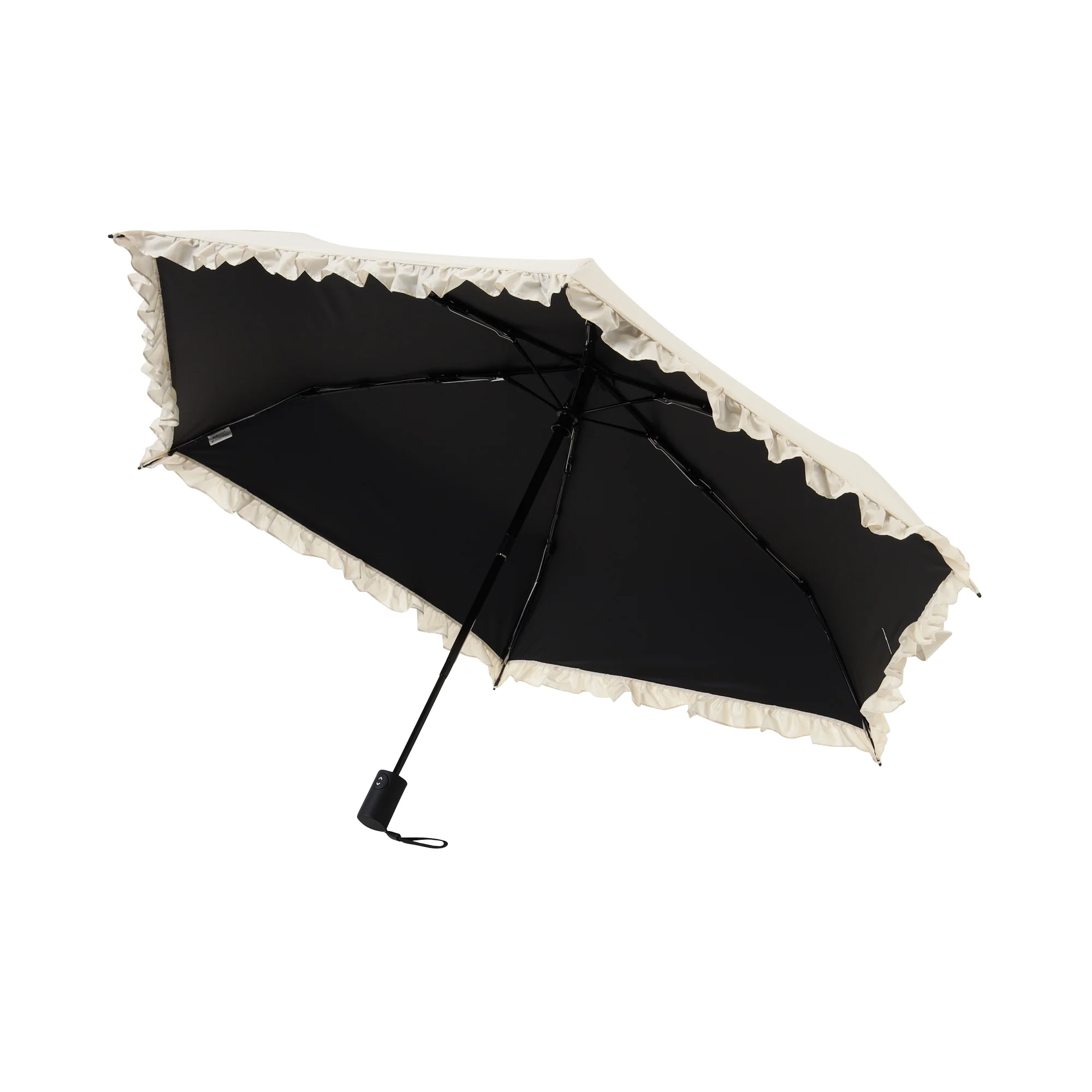 自動開閉 遮光クラシックフリル 折りたたみ傘 50cm ベージュ（晴雨兼用） - Image 4