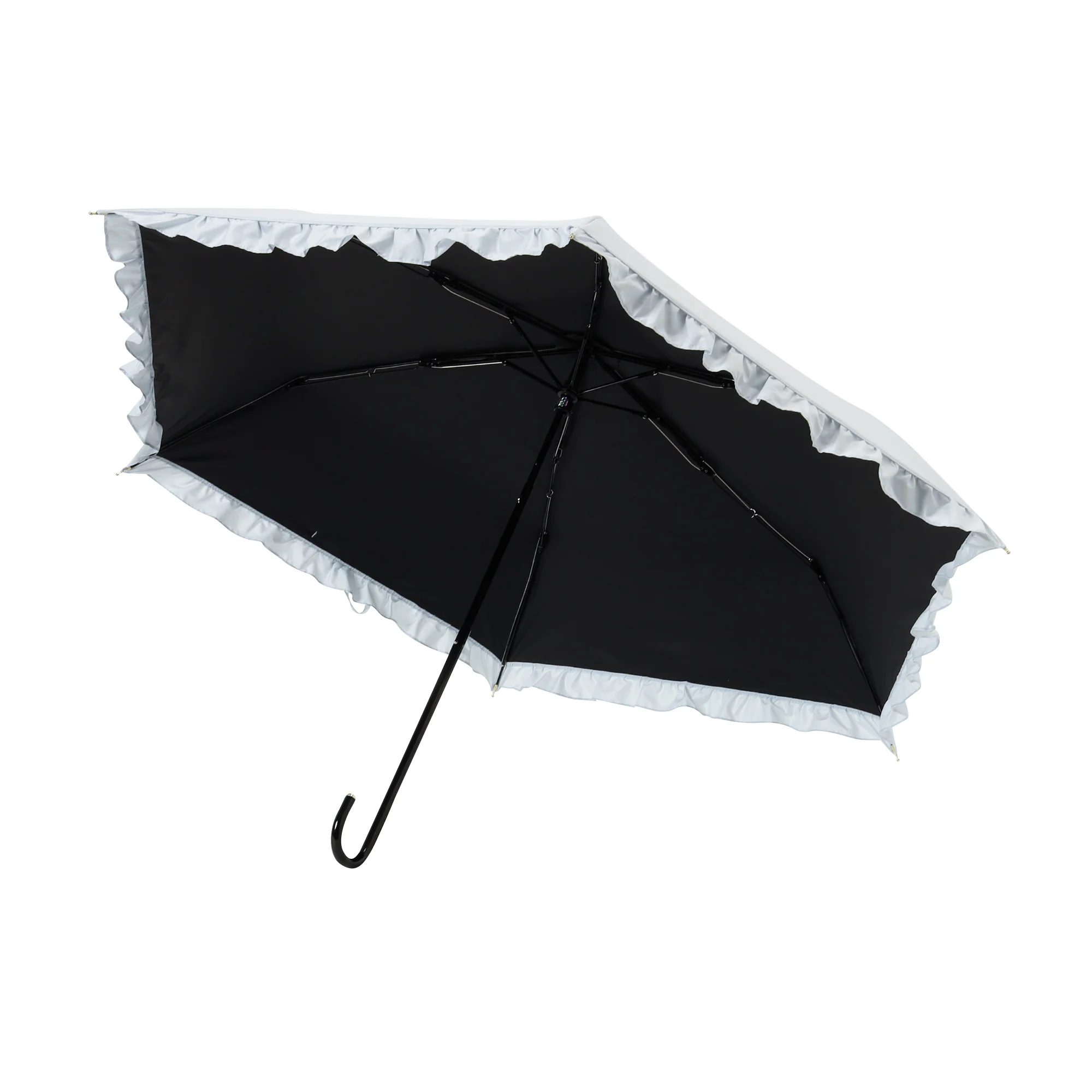 遮光クラシックフリル 折りたたみ傘 50cm サックスブルー（晴雨兼用） - Image 4