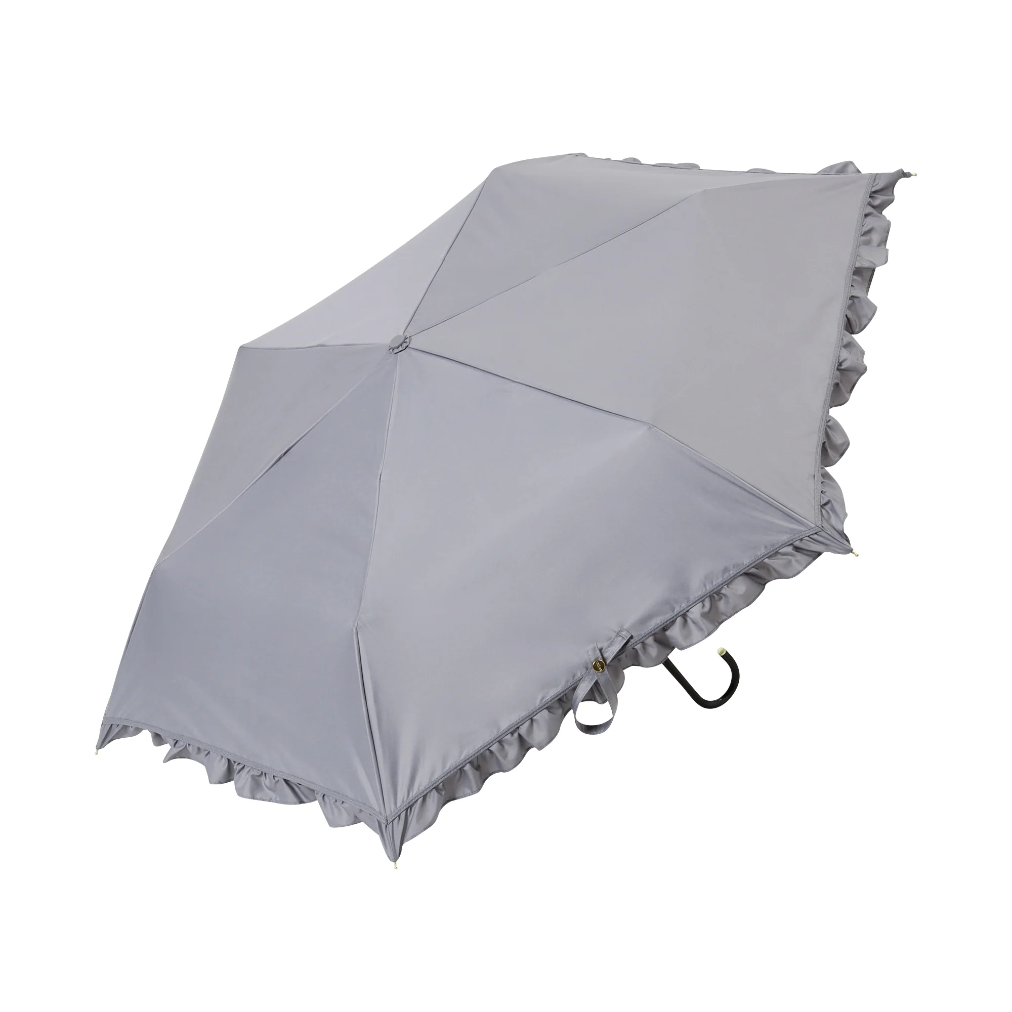 遮光クラシックフリル 折りたたみ傘 50cm グレー（晴雨兼用） - Image 2