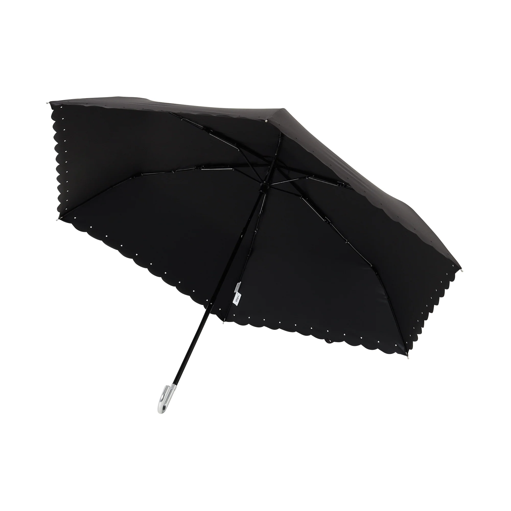 遮光シルバーリボンハート 折りたたみ傘 50cm ブラック（晴雨兼用） - Image 4