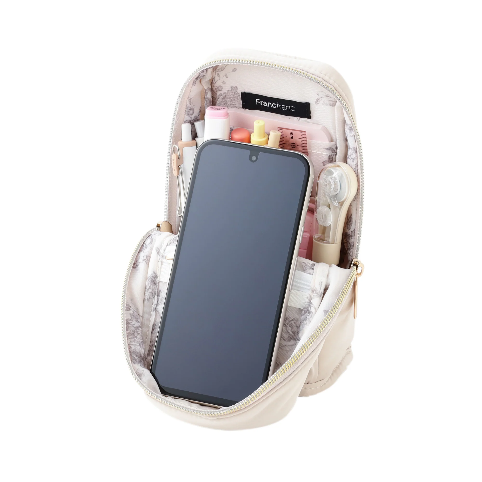 ギャザー ペン＆スマホスタンドポーチ ダークグレー - Image 4