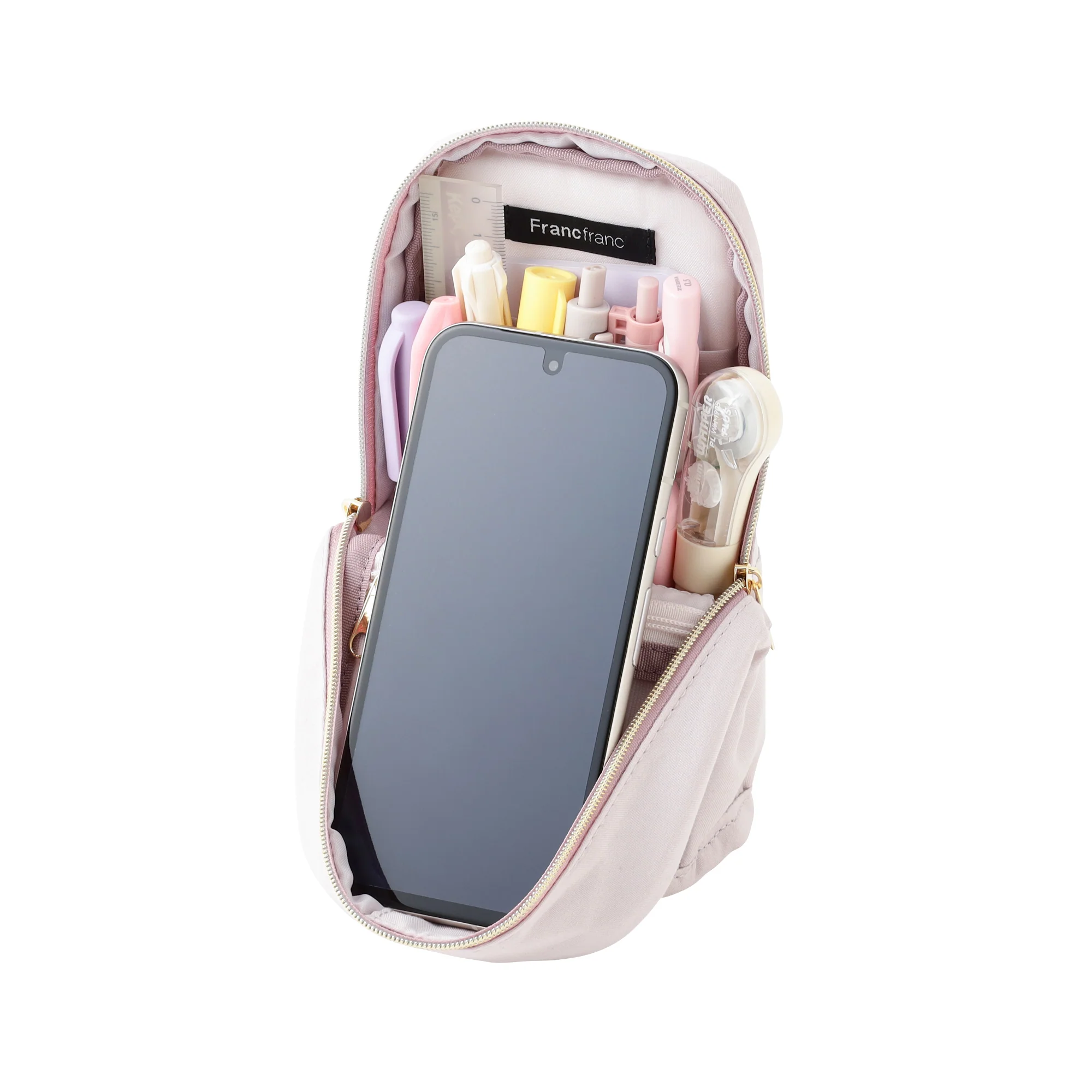 ノーブルキルト ペン＆スマホスタンドポーチ ライトピンク - Image 5