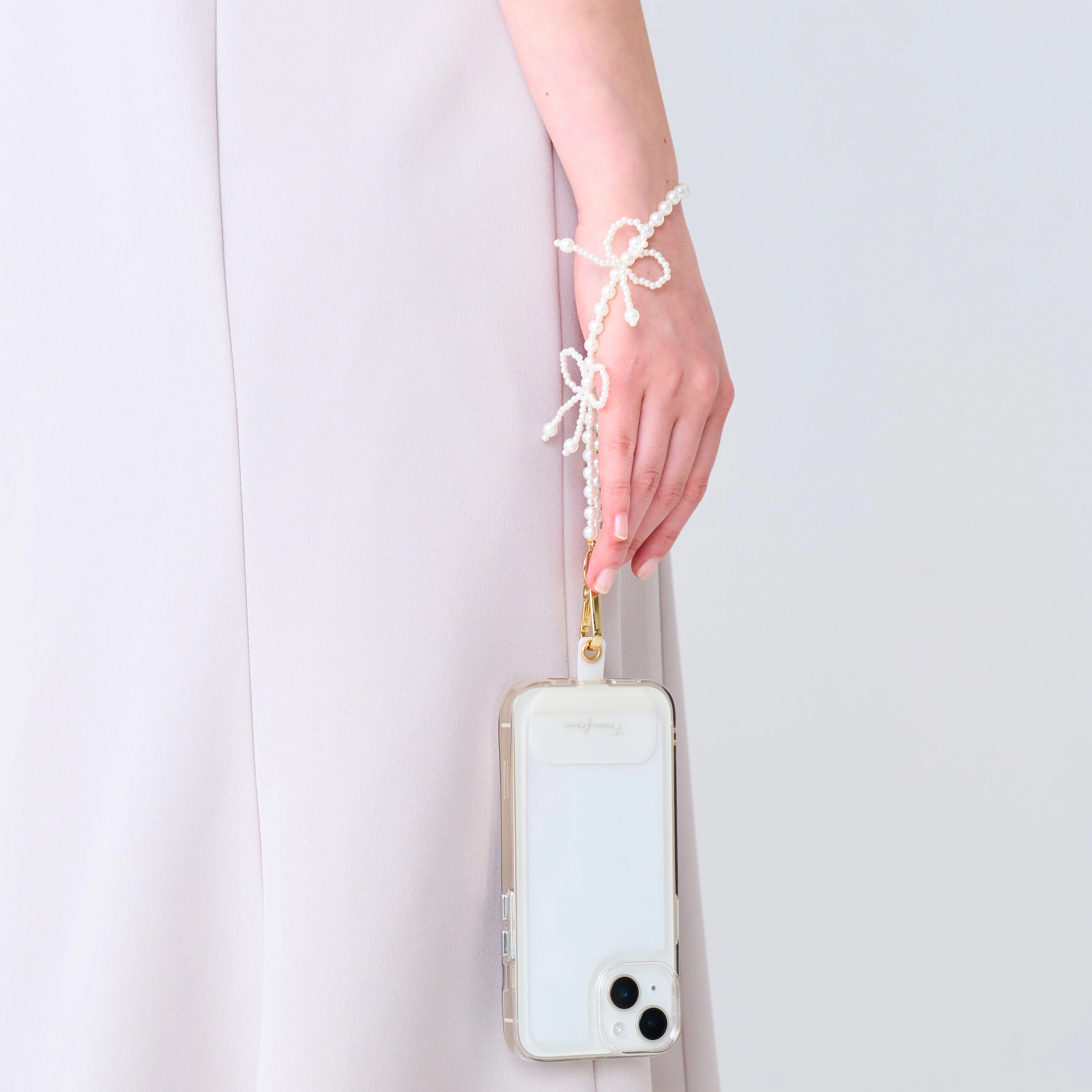 スマホハンドストラップ パールリボン ホワイト - Image 7