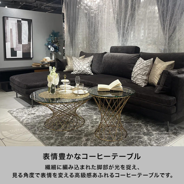 マーリア コーヒーテーブル クリア×ゴールド（φ800） - Image 2