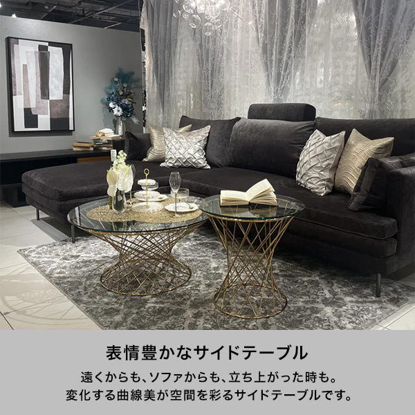 マーリア サイドテーブル クリア×ゴールド φ500 - Image 2