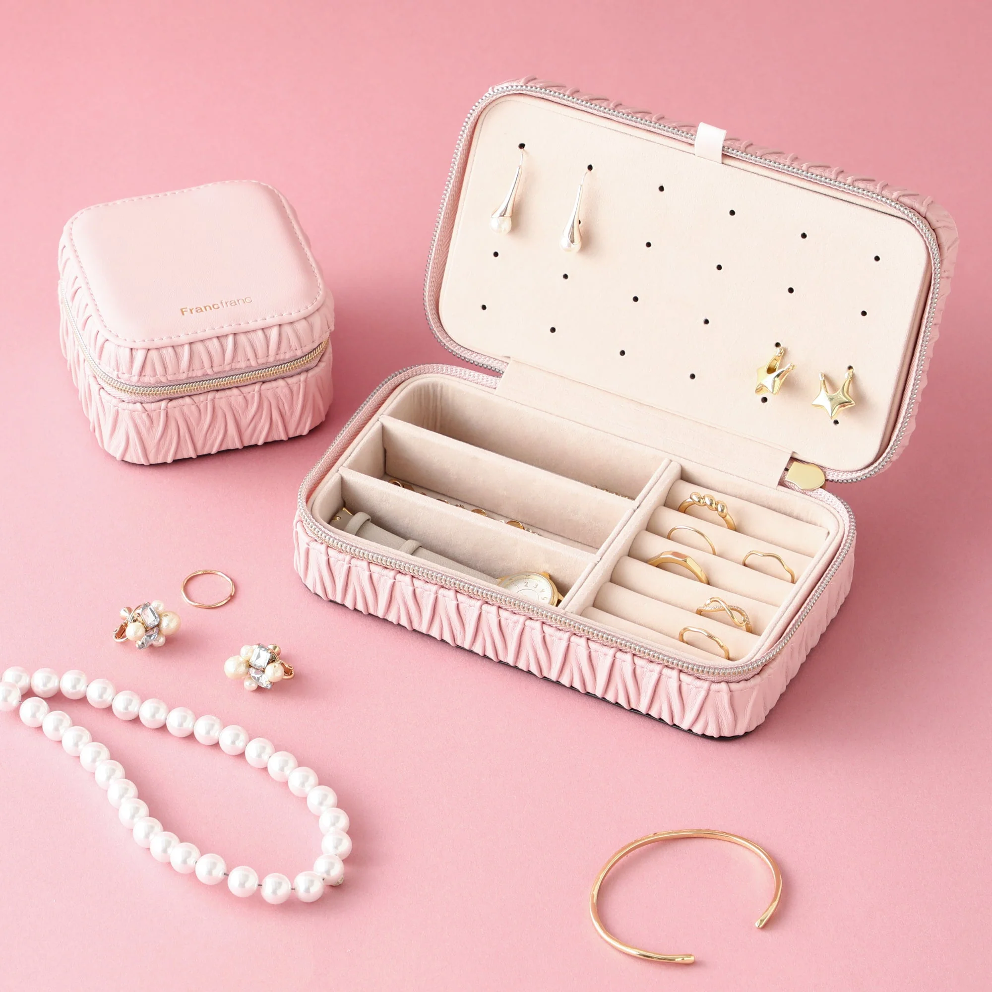 【EC限定・アウトレット品】エンボス トラベルジュエリーボックス M ピンク - Image 13