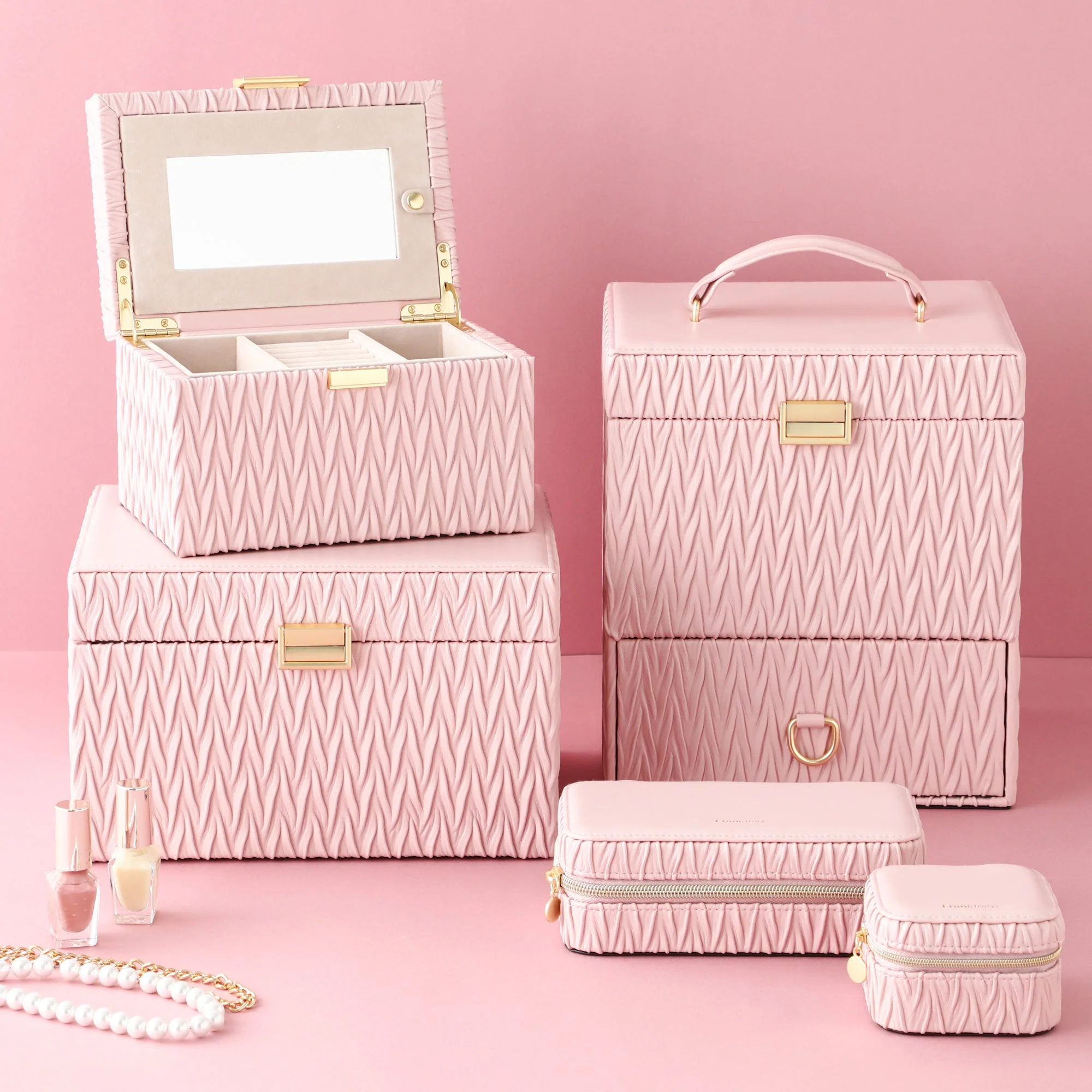 【EC限定・アウトレット品】エンボス トラベルジュエリーボックス M ピンク - Image 14